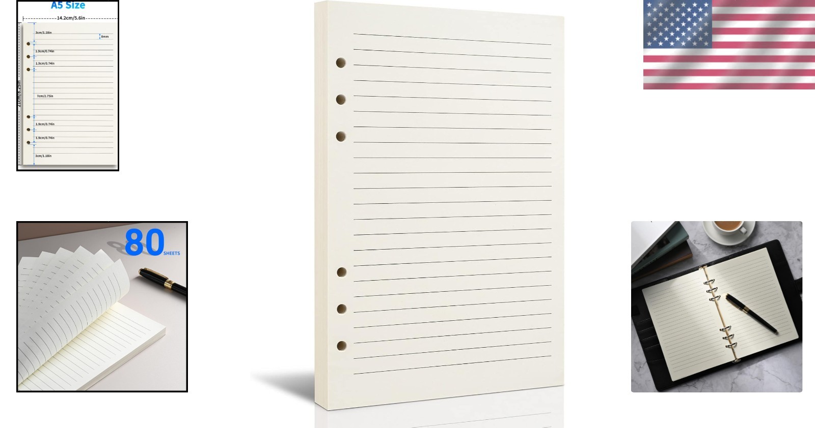 Cream-Colored A5 Lined Refill Paper, 80 Sheets – Ideal for Journal & Planner