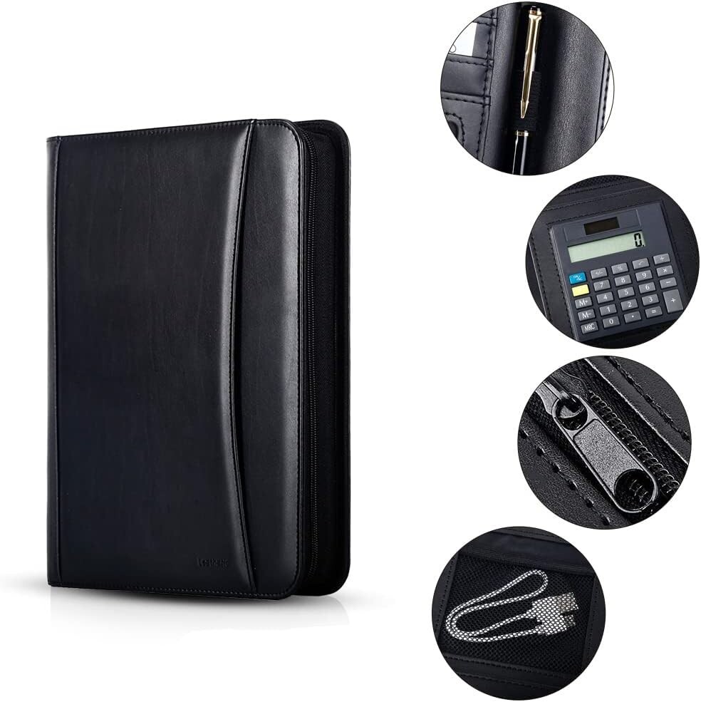 Padfolio Business Leather Portfolio Zippered Notebook Binder Office Organizer