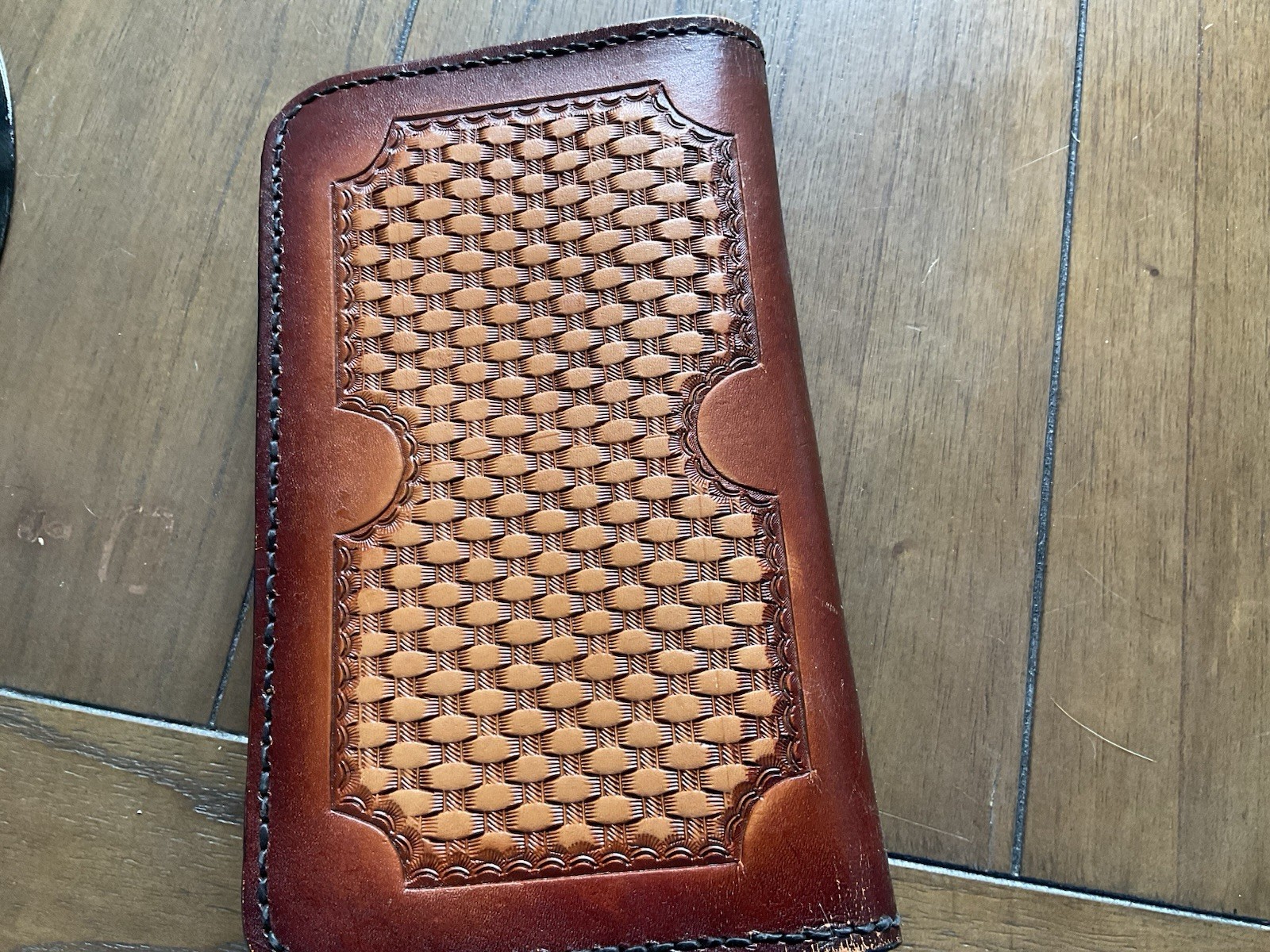 Vintage Stamped Basketweave Leather Reinforced Stitched Organizer Calendar Book