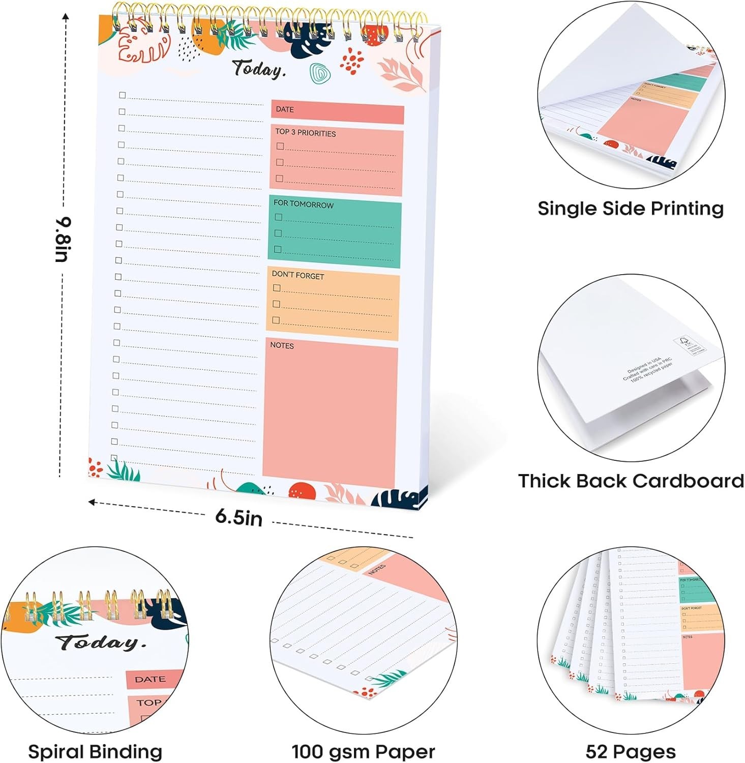 Versatile Daily Planner Notepad – 52 Ruled Sheets, 9.8×6.5 for Organized Living