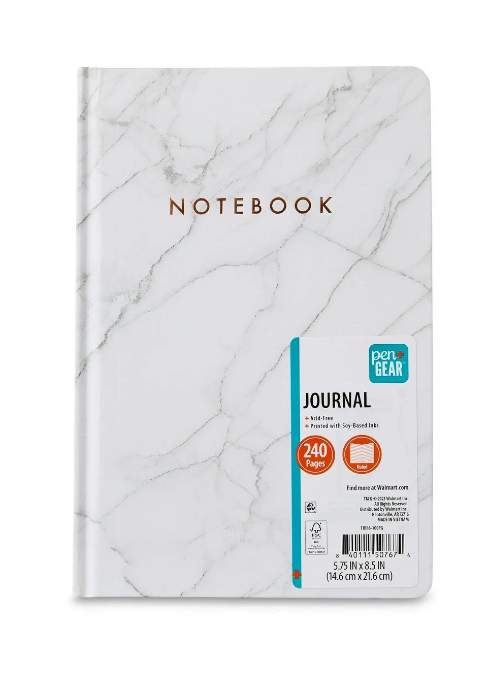 Pen + Gear Foil Stamped, Marble Book Bound Journal, 240 pages