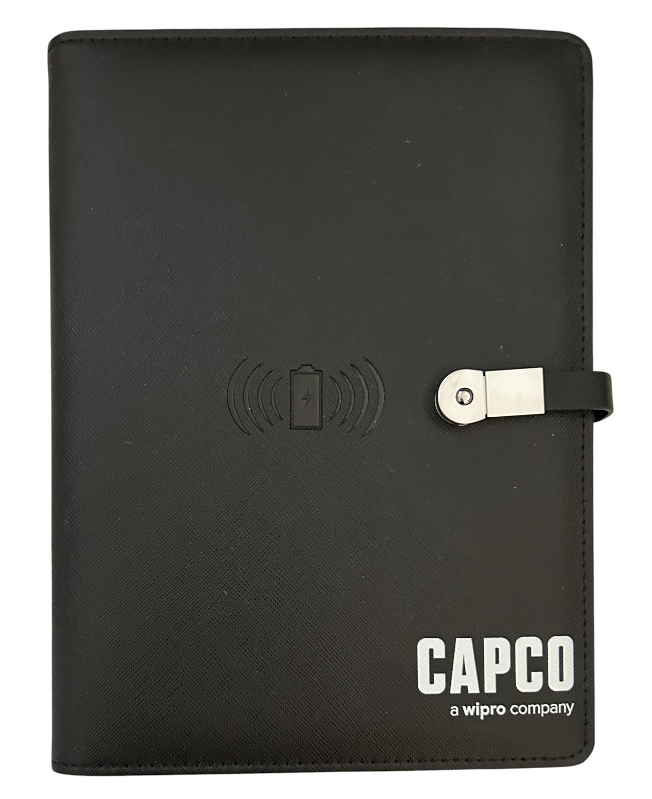 Wireless Charger Power Bank Planner All-in-1 USB Lightning Branded Black Vinyl
