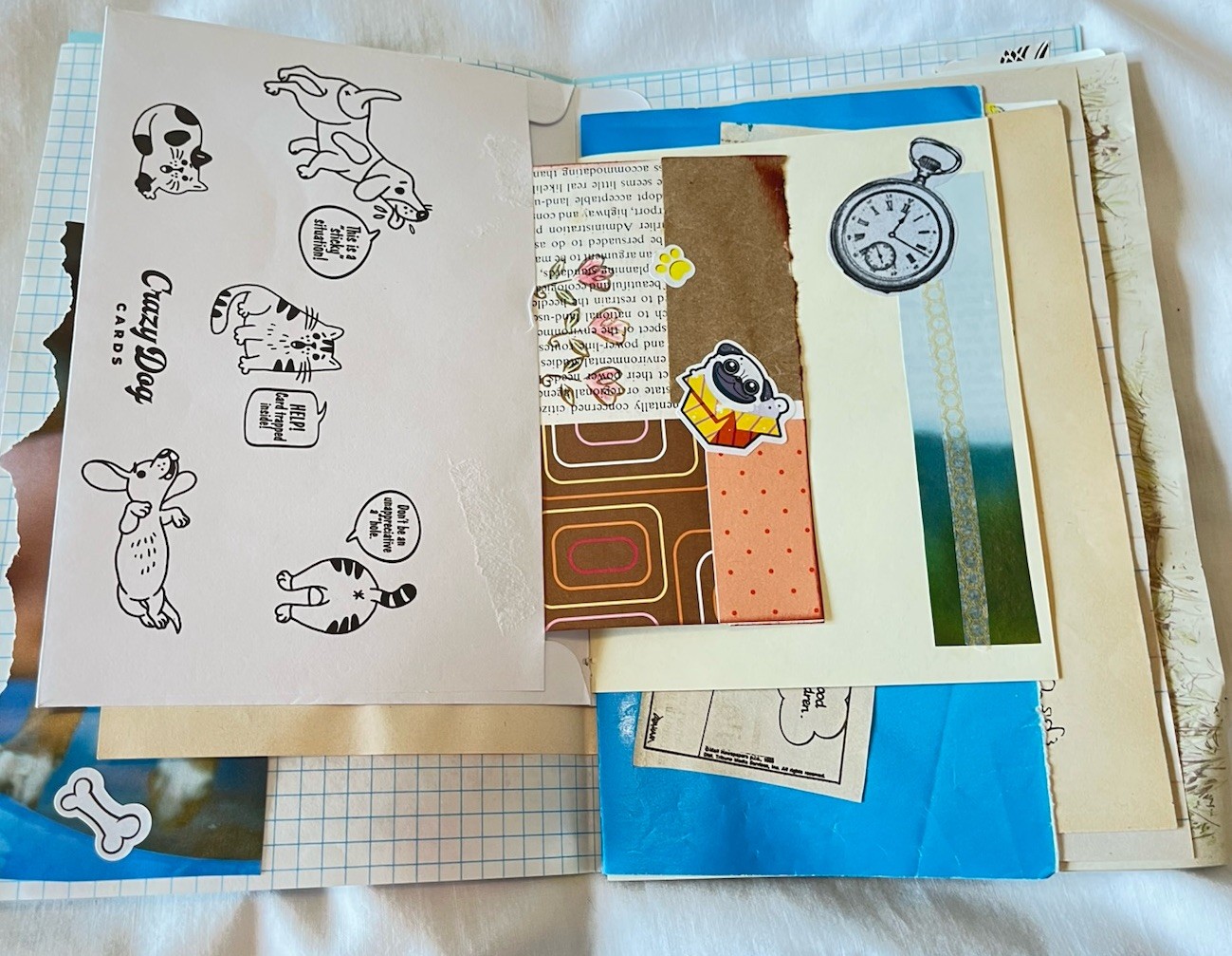Junk Journal Cats & Dogs Theme, 6×9” Handmade, Paper Ephemera Tucks Embellished