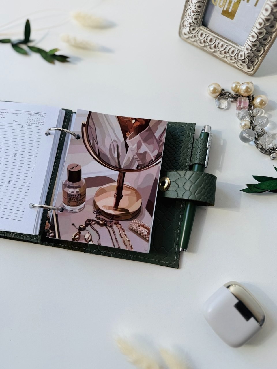 Natural Leather notebook cover A7 2 rings mini wallet. Dated 2026 planner gift.