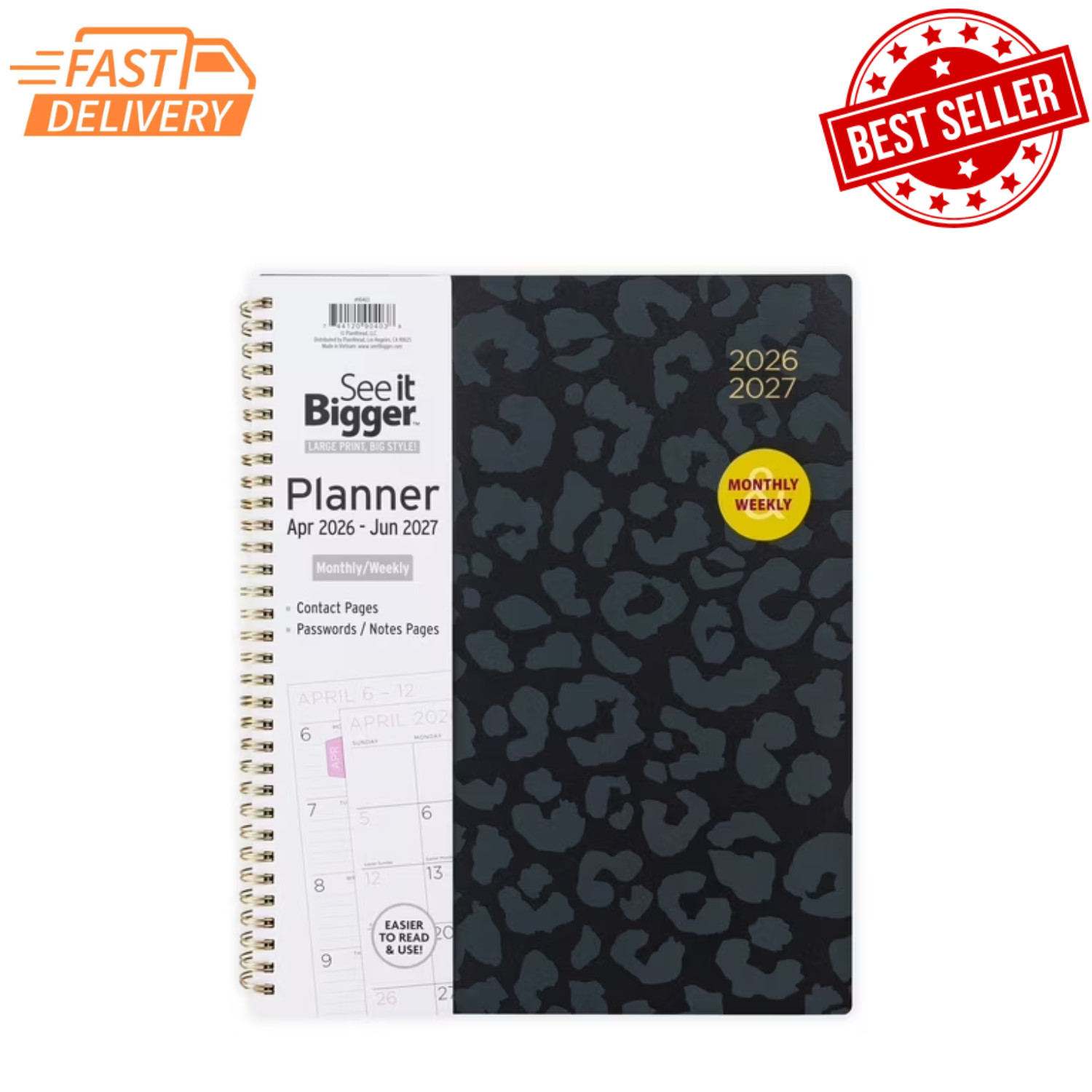 See It Bigger M/W Planner Large 9 x 11.25 Inch Black 15-Month Apr 2026-2027