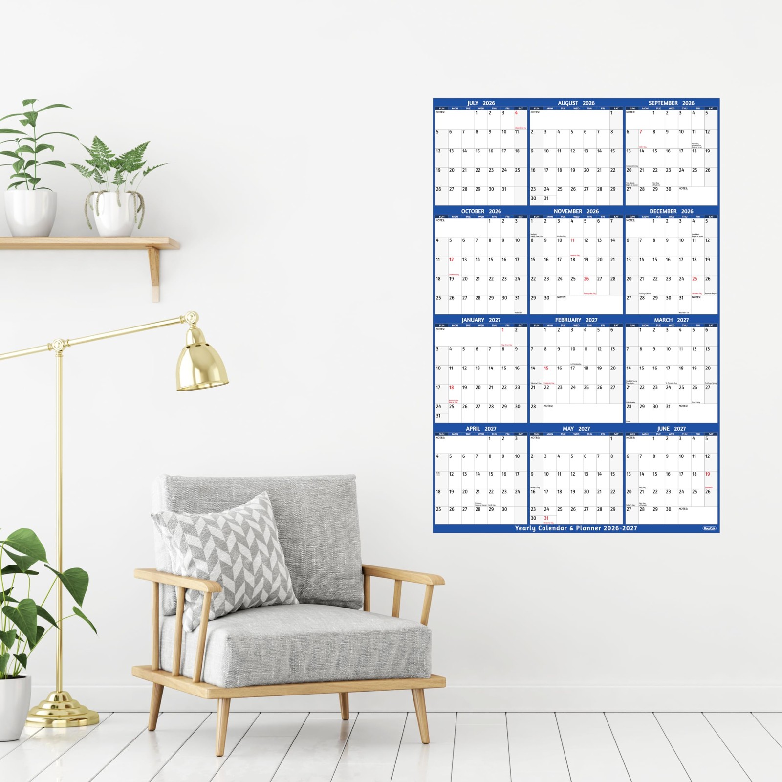2026-2027 Dry Erase Calendar – Large Yearly Wall calendar, 38.2” x 25.2”,…