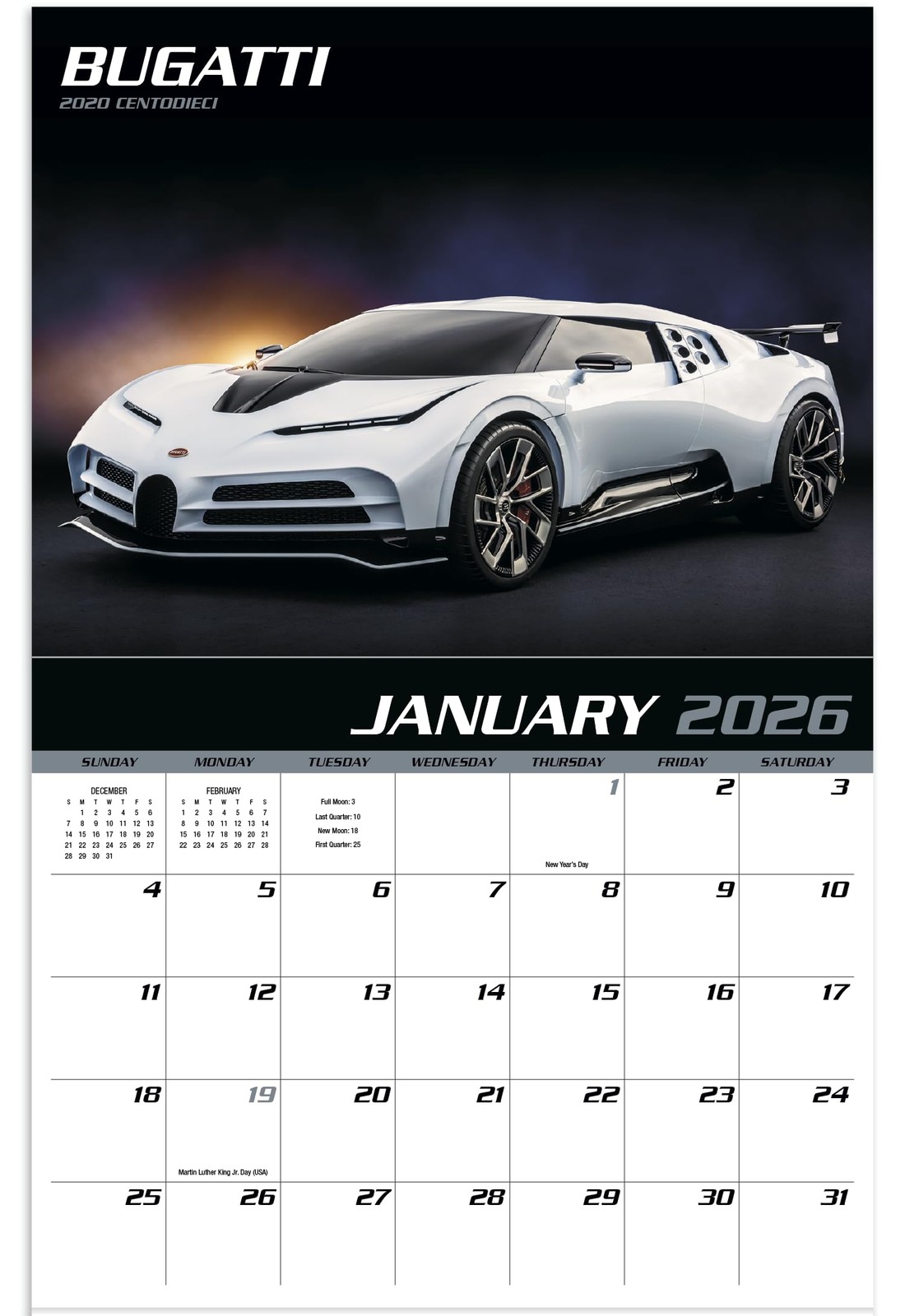 Fast Trax Super Car 2026 Hanging Wall Calendar – 19″ x 11″ (Open) MultiColor