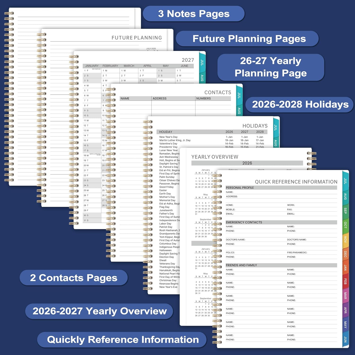 2026-2027 Weekly Appointment Planner 9×11 Hourly Daily Schedule Book Blue