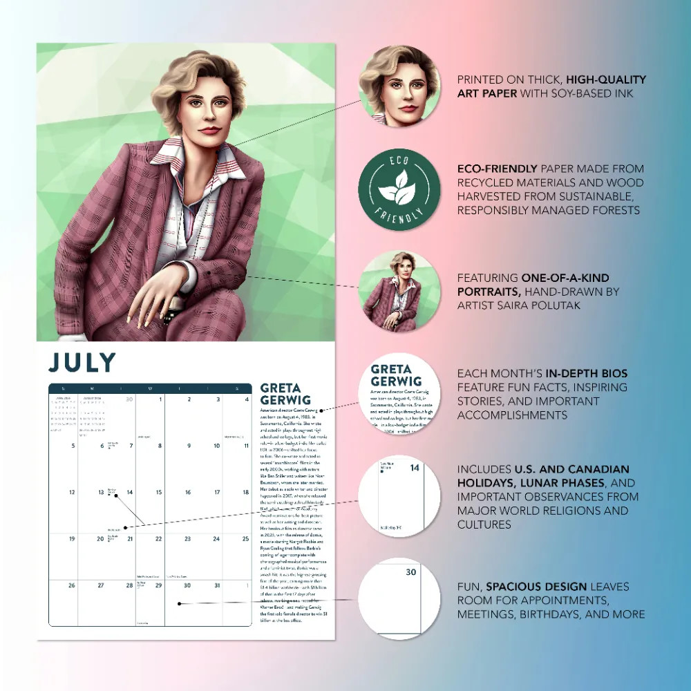 Powerful Women Calendar 2026 | 12″ x 24″ 12 Month Calendar | Marble City Press