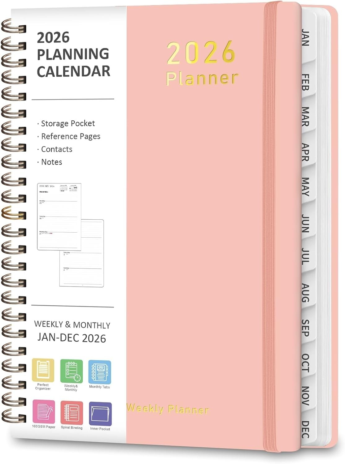 Versatile A5 2026 Planner – Monthly & Weekly Layouts, Elastic Closure & Pocket
