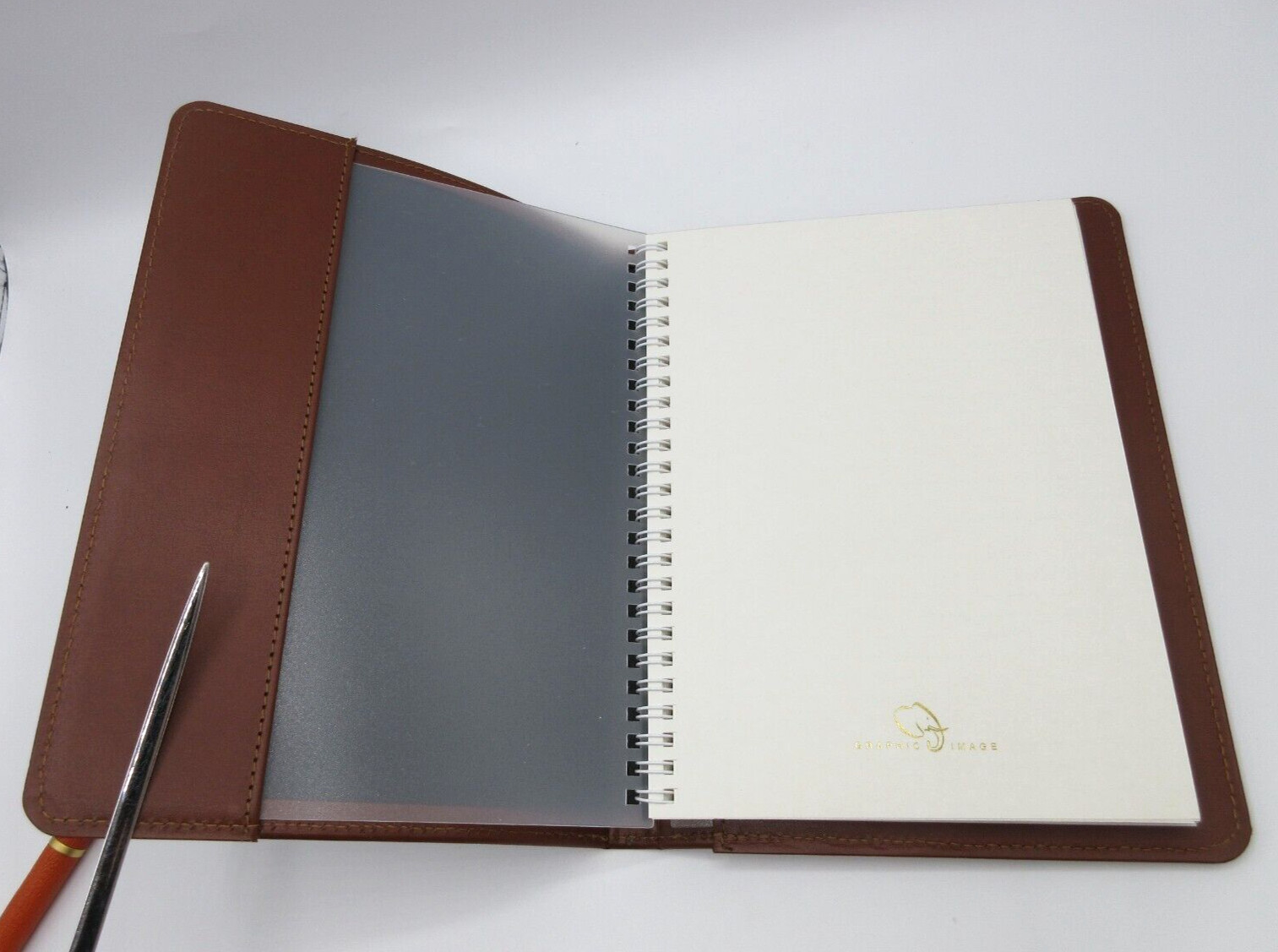 Jos. A. Bank Notebook 9″ Leather Cover Refillable Spiral 144 Lined Pages Brown