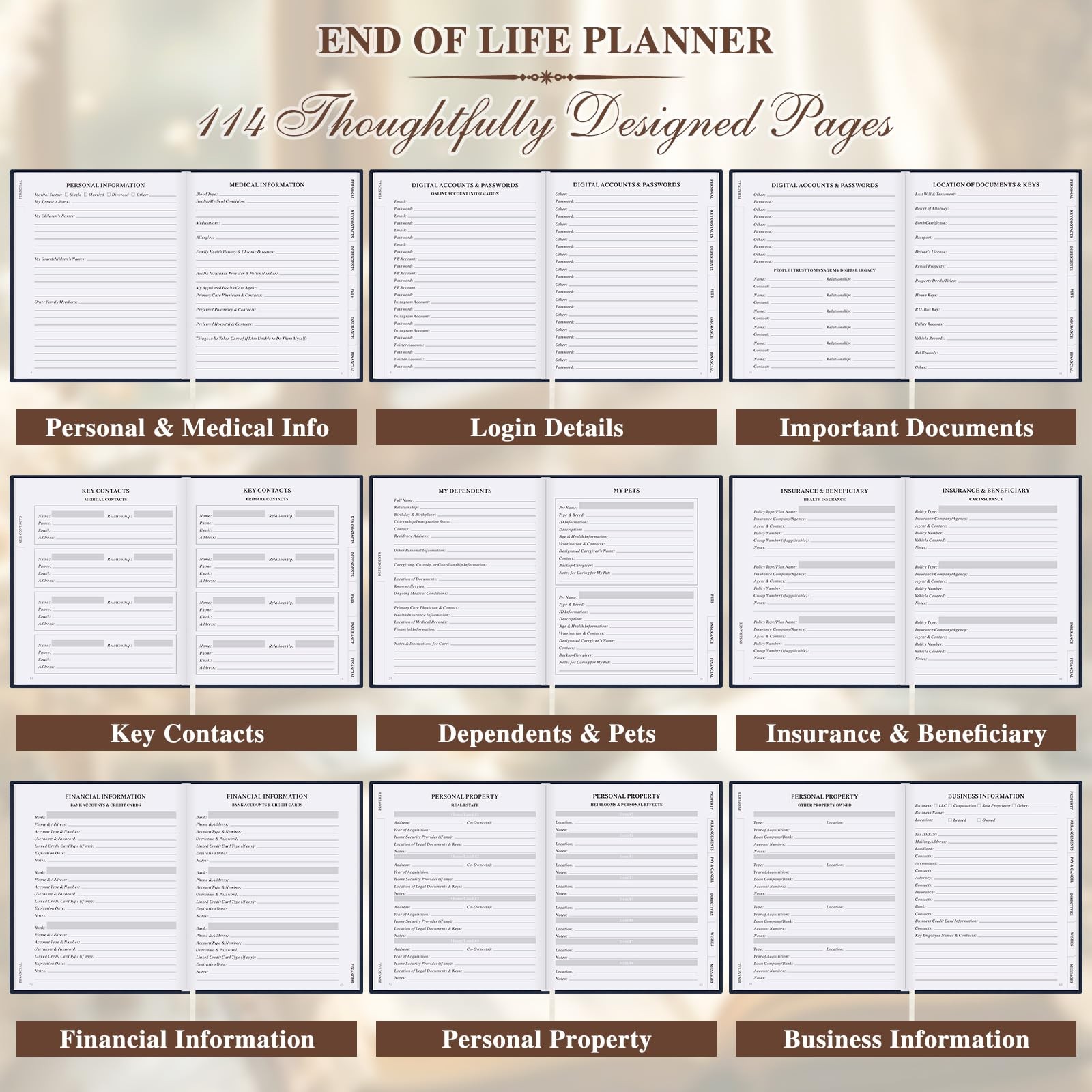 Lanpn End of Life Planner Death Organizer with Tabs, Final 7.7×9.3 inch, Blue