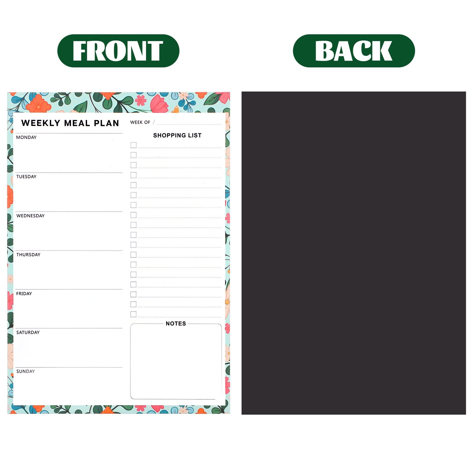 60 Sheet Meal Planner for Fridge, Magnetic Weekly 25.5 cm by 17.5 cm, Flower