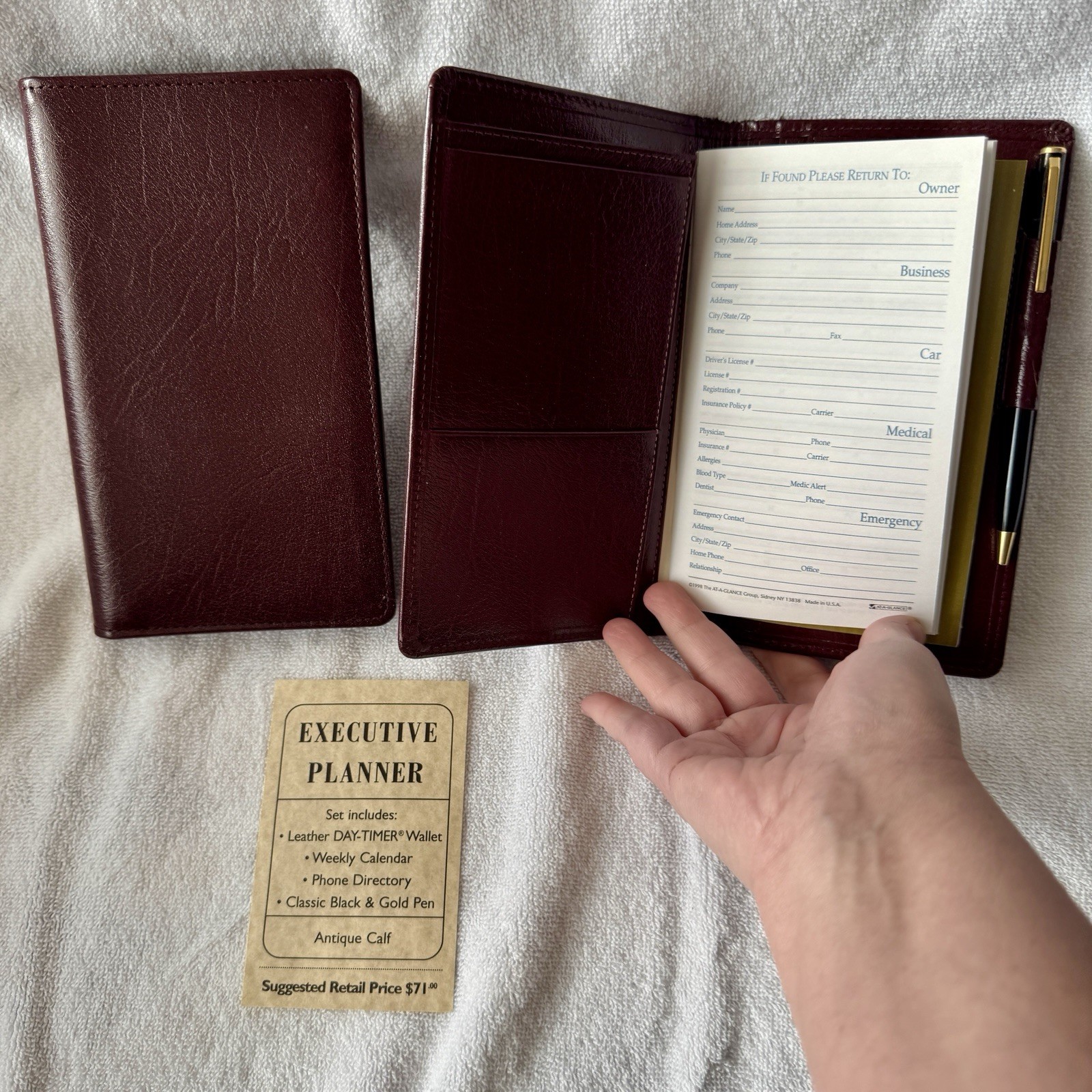 Day Timer Brown Leather Senior Pocket Planner Wallet Checkbook Organizer 4″ x 7″