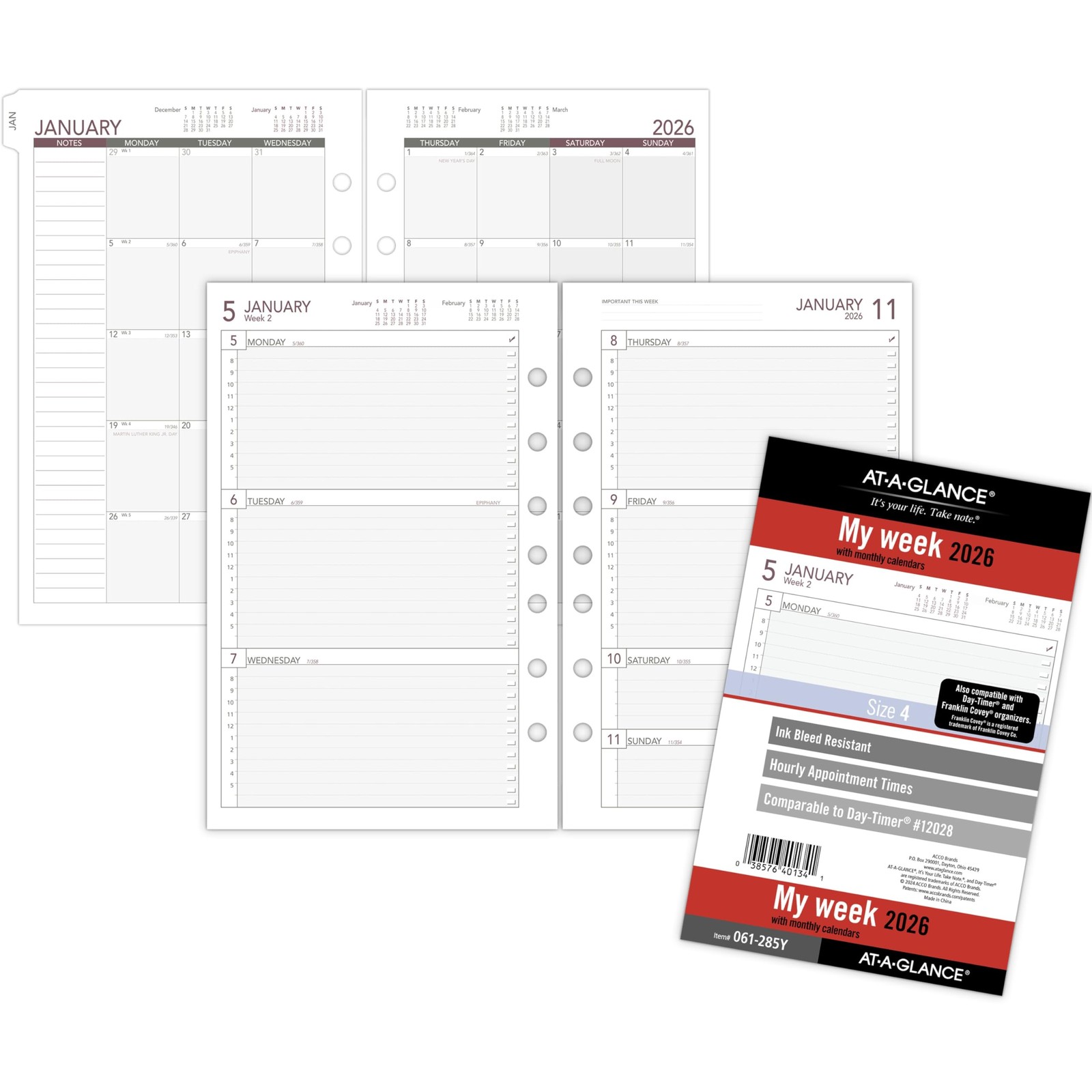 AT-A-GLANCE 2026 Planner Refill, Weekly, 5-1/2″ x 8-1/2″, Size 4 Desk, White