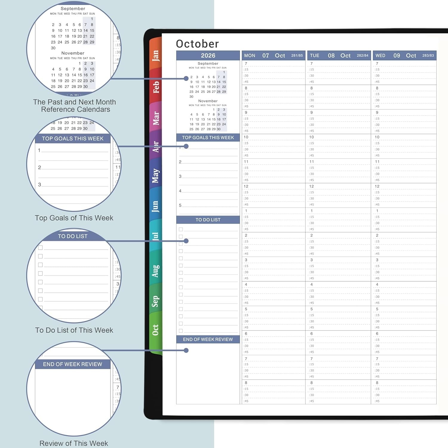 2026 Weekly & Daily Hourly Appointment Book – 8.5×11 Leather Cover Planner fo…