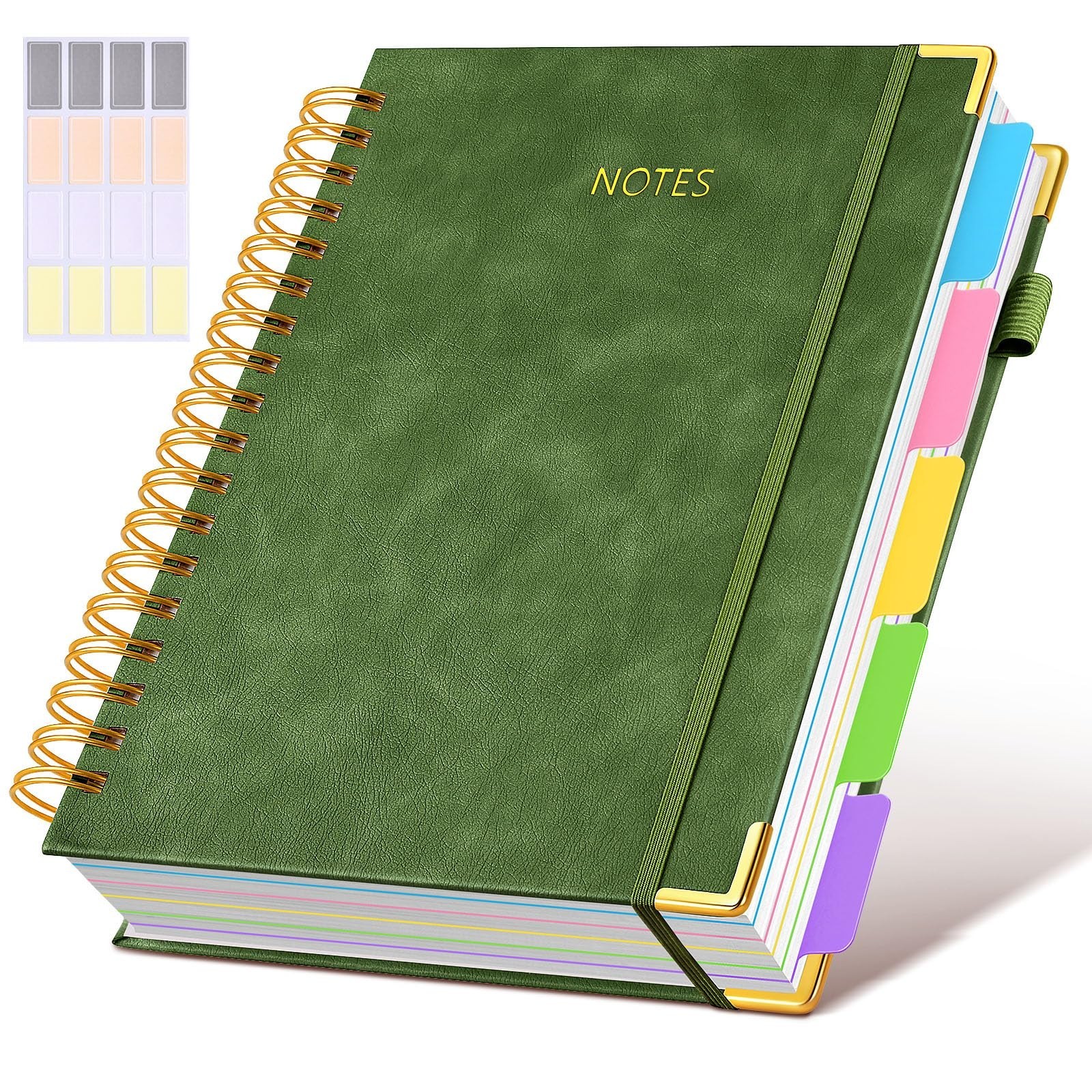 Large 5-Subject Hardcover Spiral Notebook with Removable Dividers, 300 Pages, Co