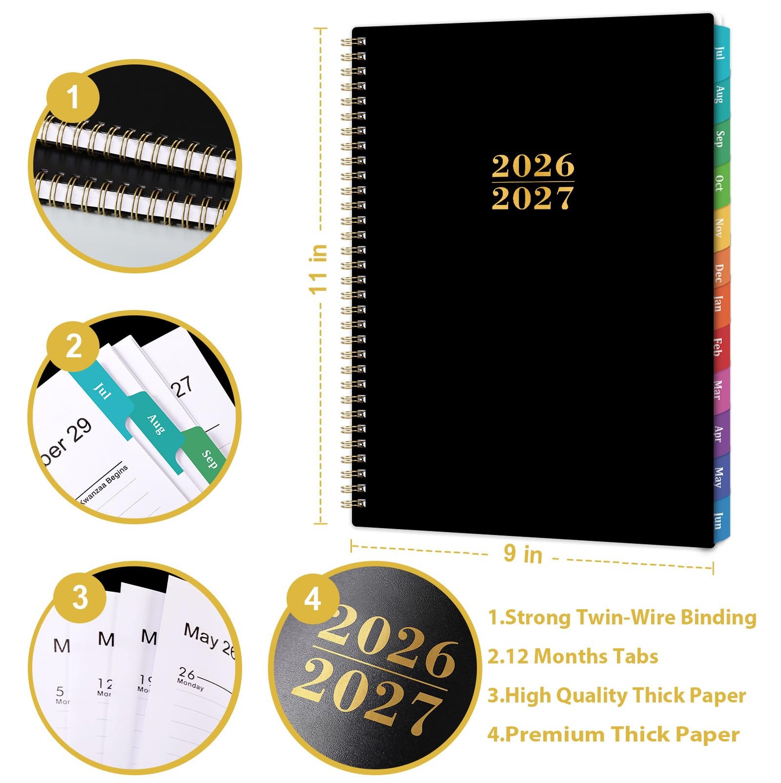Planner 2026-2027 – Academic 2026-27, Jul.2026 – 9 X 11 inches, BLACK