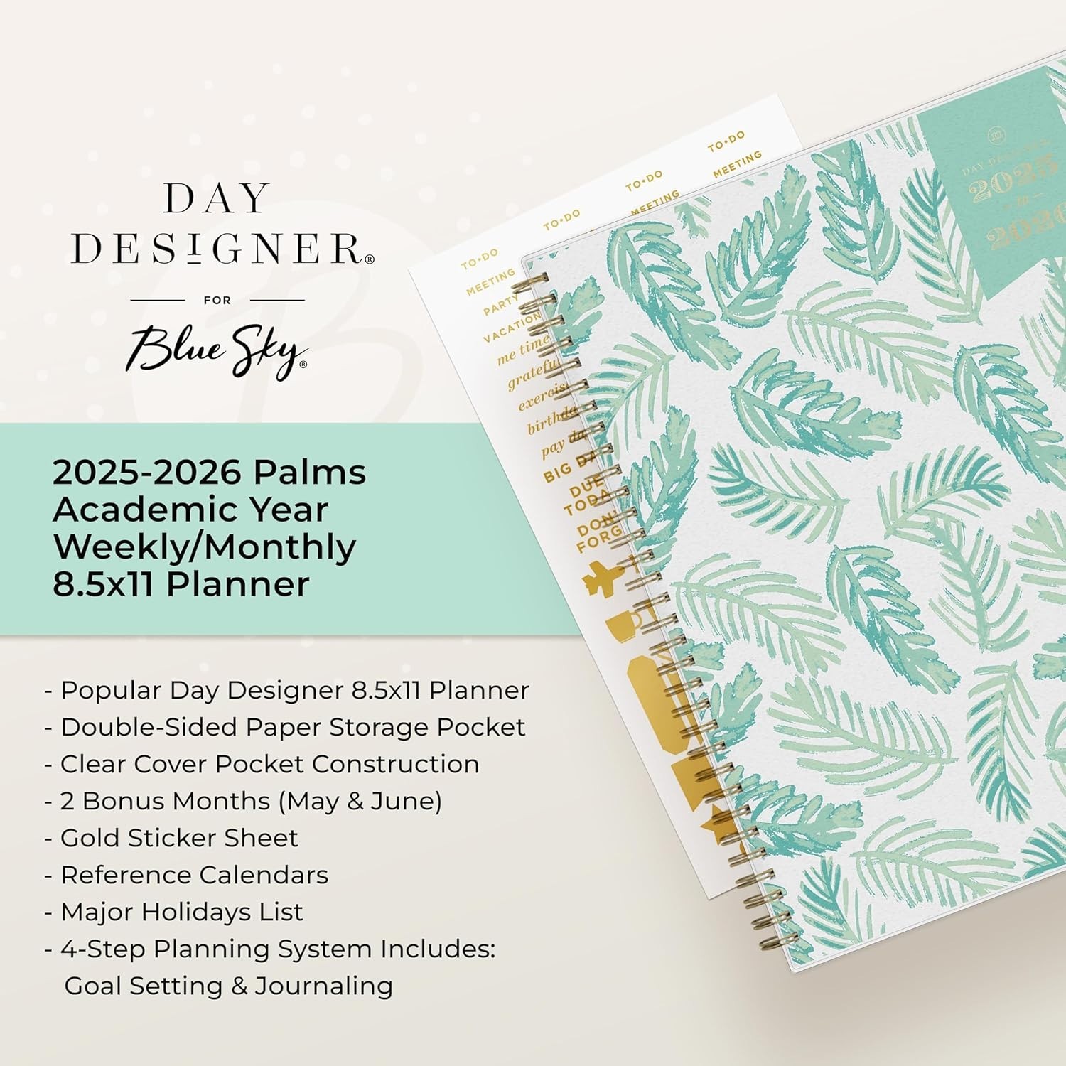 Blue Sky 2025-2026 Academic Planner Weekly Monthly Calendar 8.5″x11″ Palms USA
