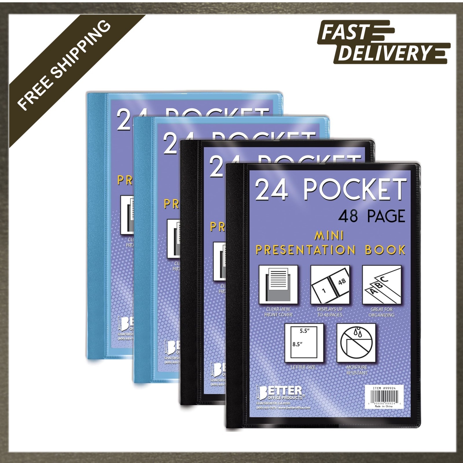 Mini Presentation Book 5.5 x 8.5 Inch Poly Small Booklets 24 Pockets 48 Pages