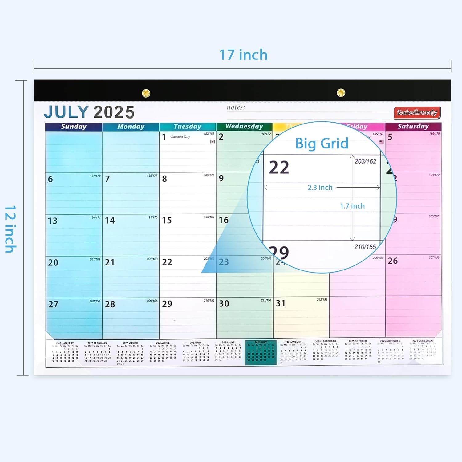 Desk Calendar 2025-2026 with Stickers 17 x 12 inch JUL. Medium, Colorful