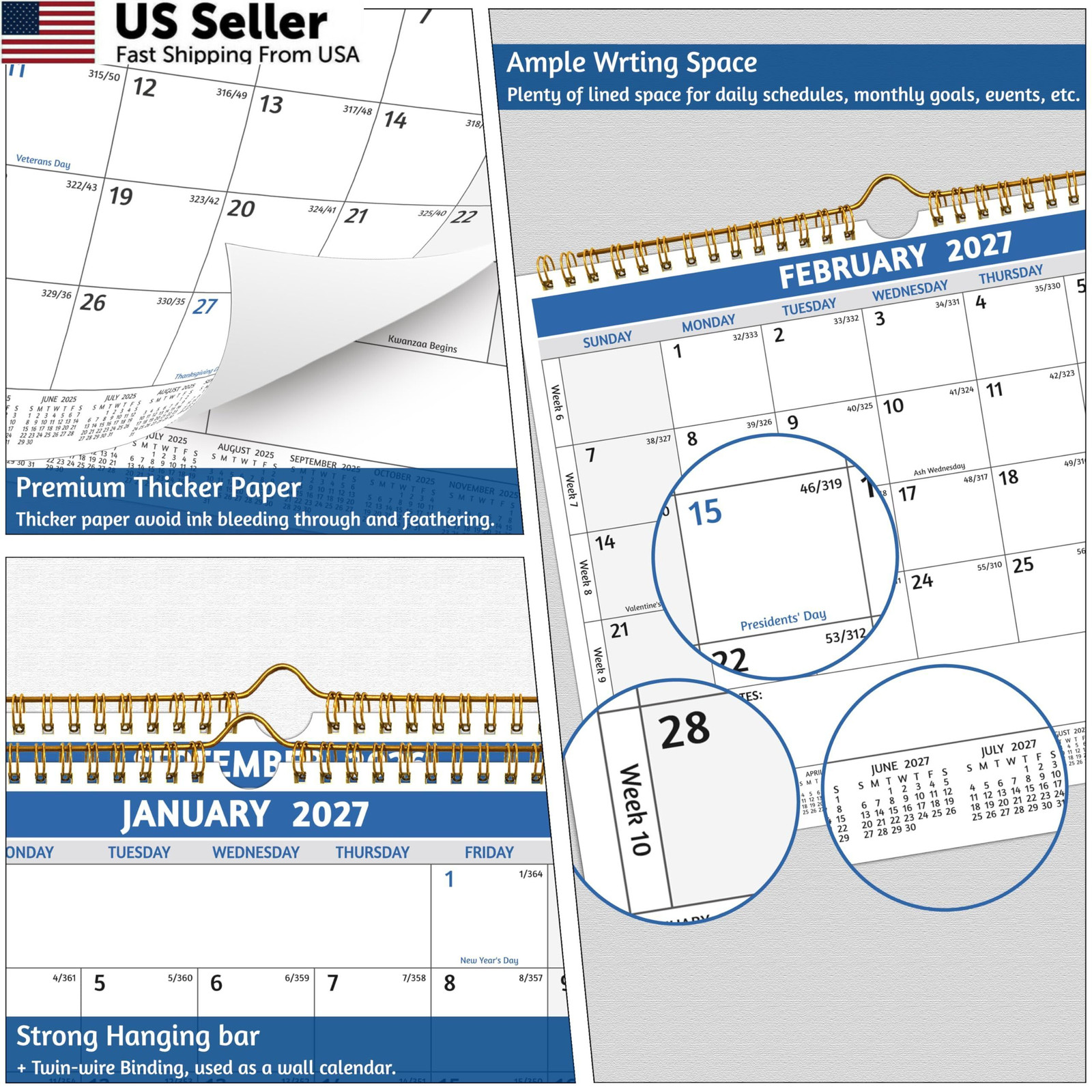 Wall Calendar 2026-2027 – Run Now to Jun 2027, 18 Monthly Calendar…