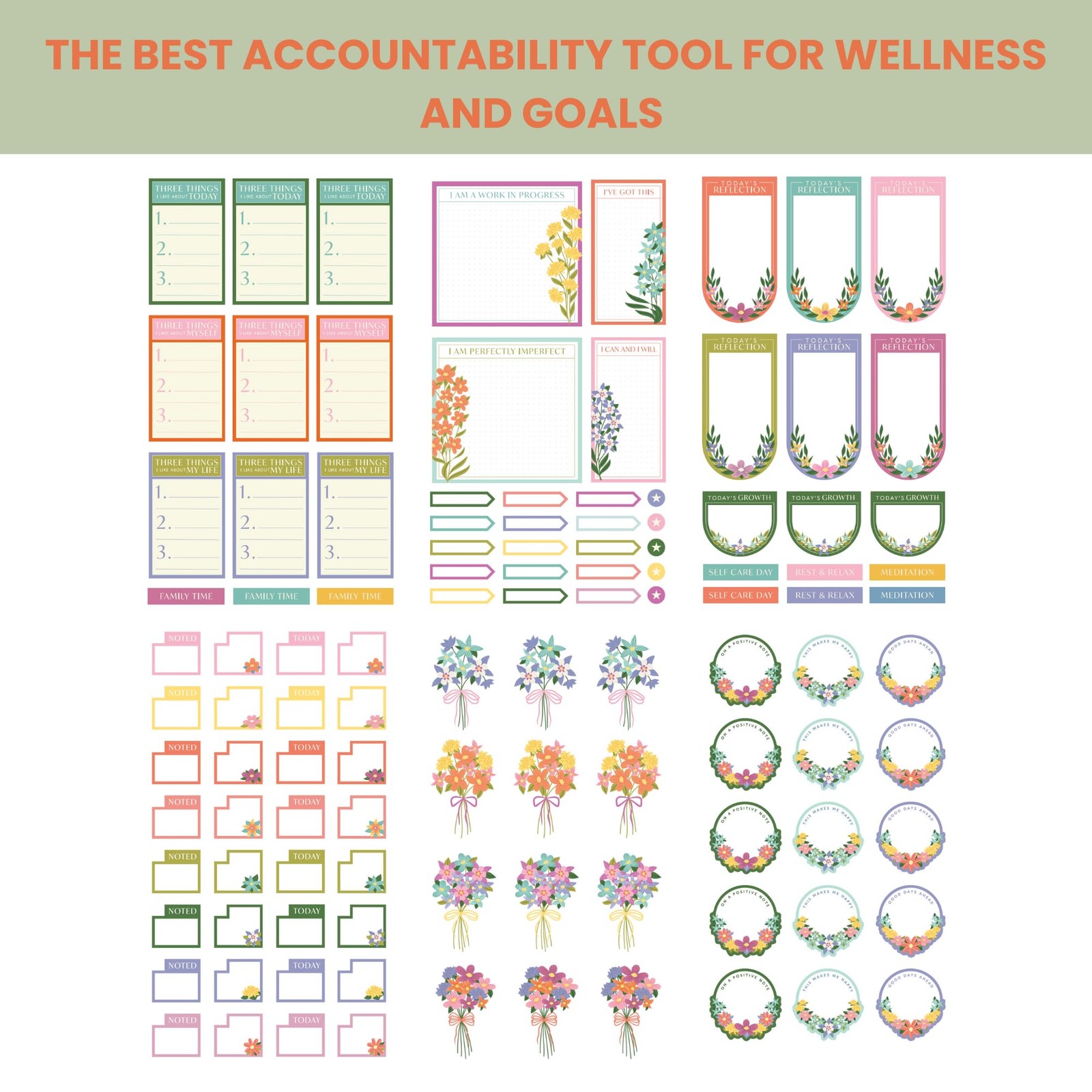 Wellness Sticker Book for Planners — 25 Sheets, 550+ Size: 9.5″ x 5.5″, Pink
