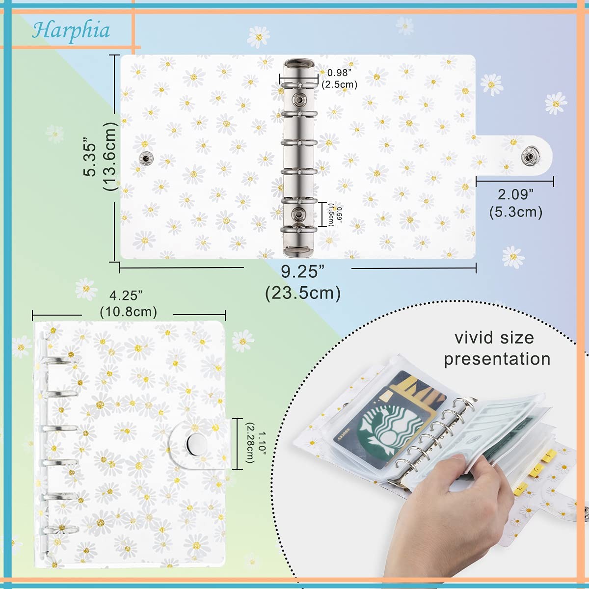 Harphia A7 Accounting Binder Planner 5.39×4.33″ A7, Daisy With Accessories