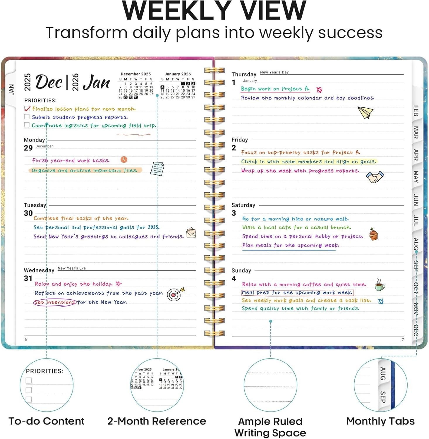 2026 Planner, Weekly and Monthly Calendar Planner Book, January 2026 – Decemb…