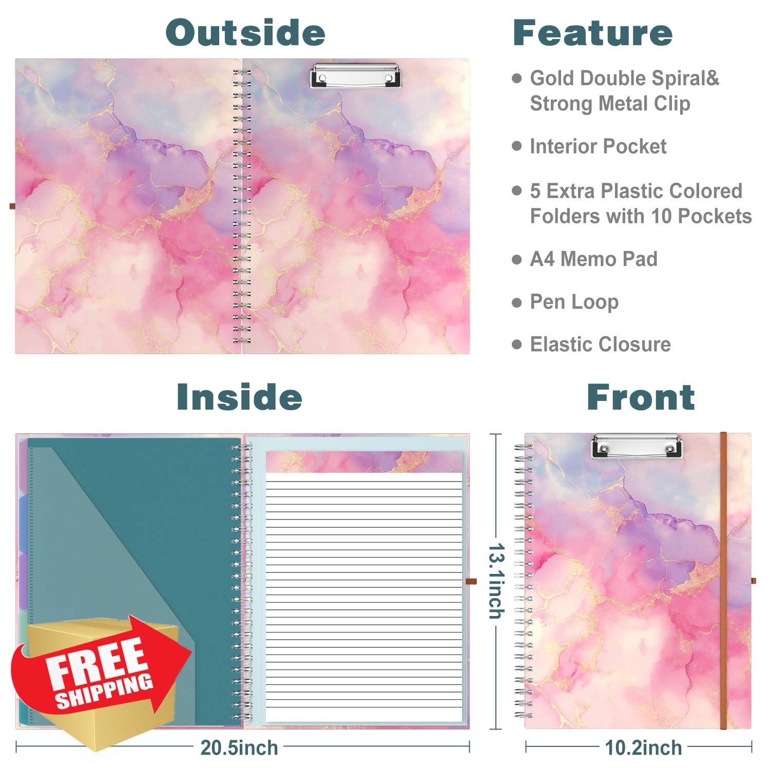 Hongri Portfolio Art Marble 12.8×9.7 Inch Notepad