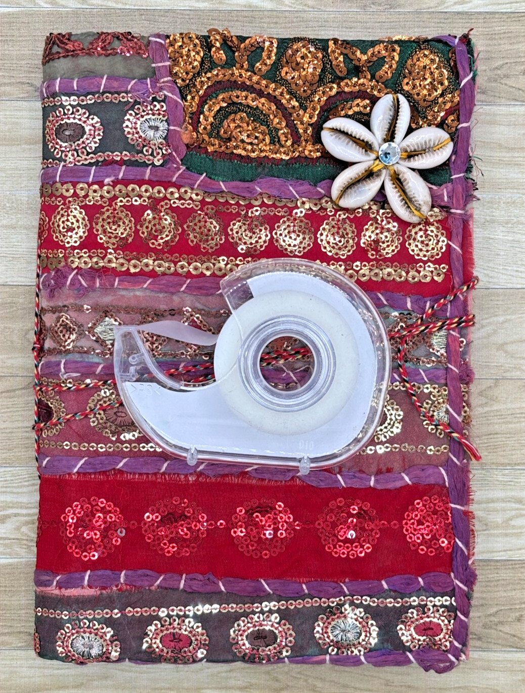 Hand Crafted Fabric Writing Drawing Notebook Diary Sequined and Shell Embellish