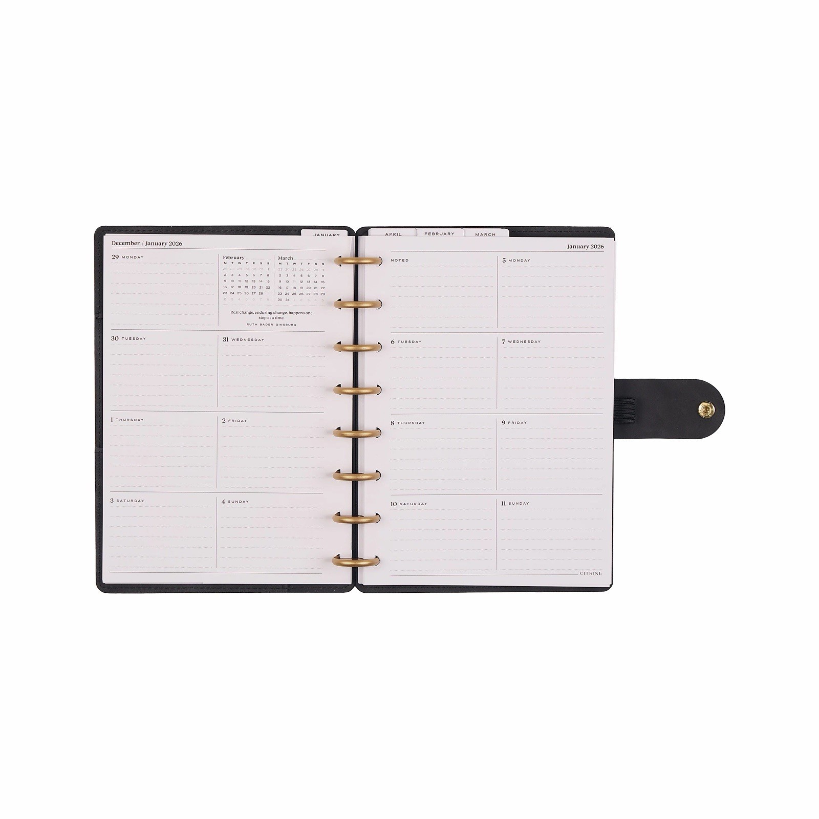 Blue Sky Citrine 2026 Calendar Planner Weekly New Year Faux Black Suede Ribbon