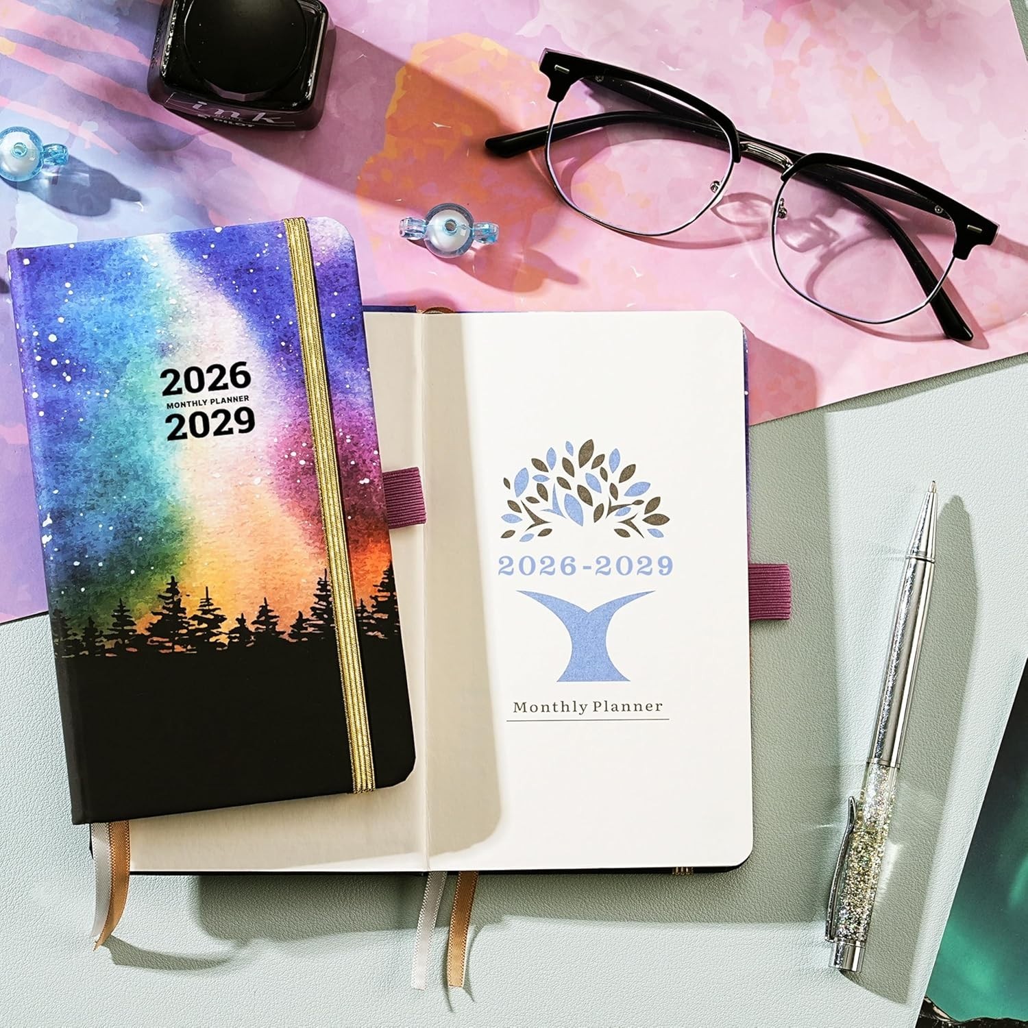 Portable 36- Planner 2026-2029: Inner Pocket & Pen Holder Included