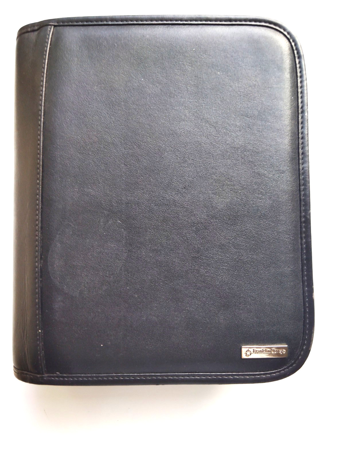 Franklin Covey Top Grain Leather Organizer 7-Ring Zip Around Black 10″ Vintage
