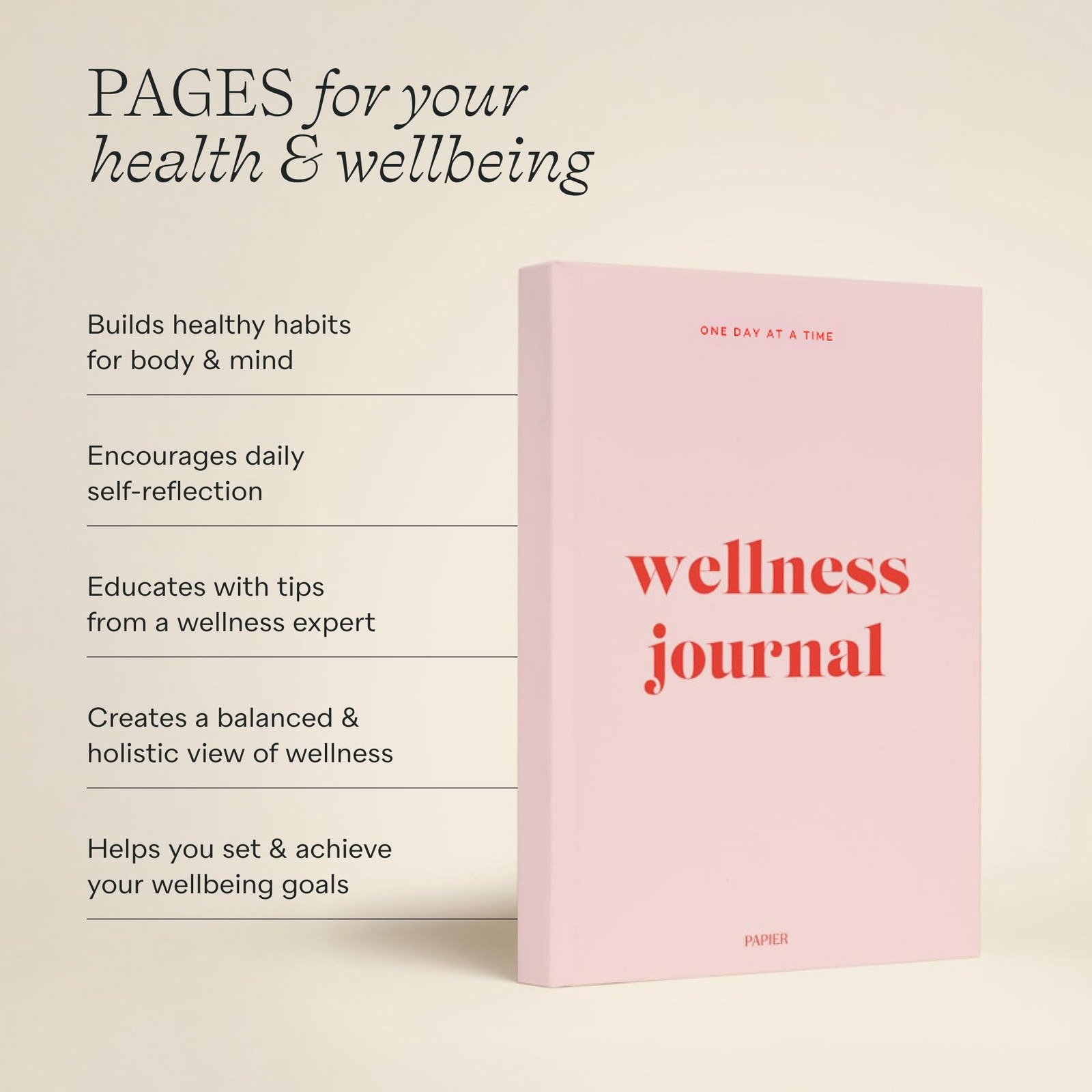 Papier Daily Wellness Journal Diary – Baby Pink, 8.46″ L x 6.02″ W | Hardback…