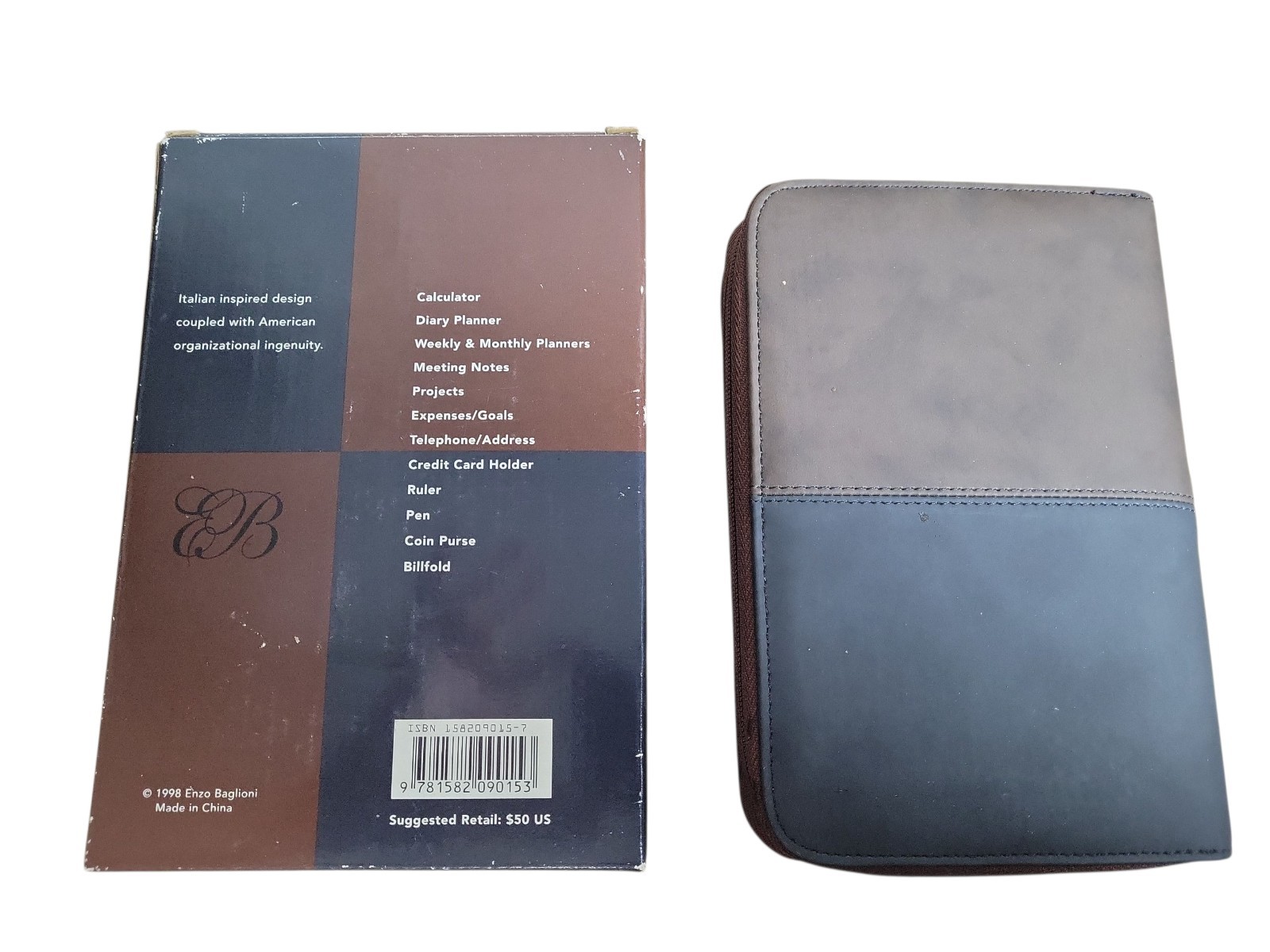 Enzo Baglioni Ultimate Business & Personal Organizer NEW IN BOX Brown Leather