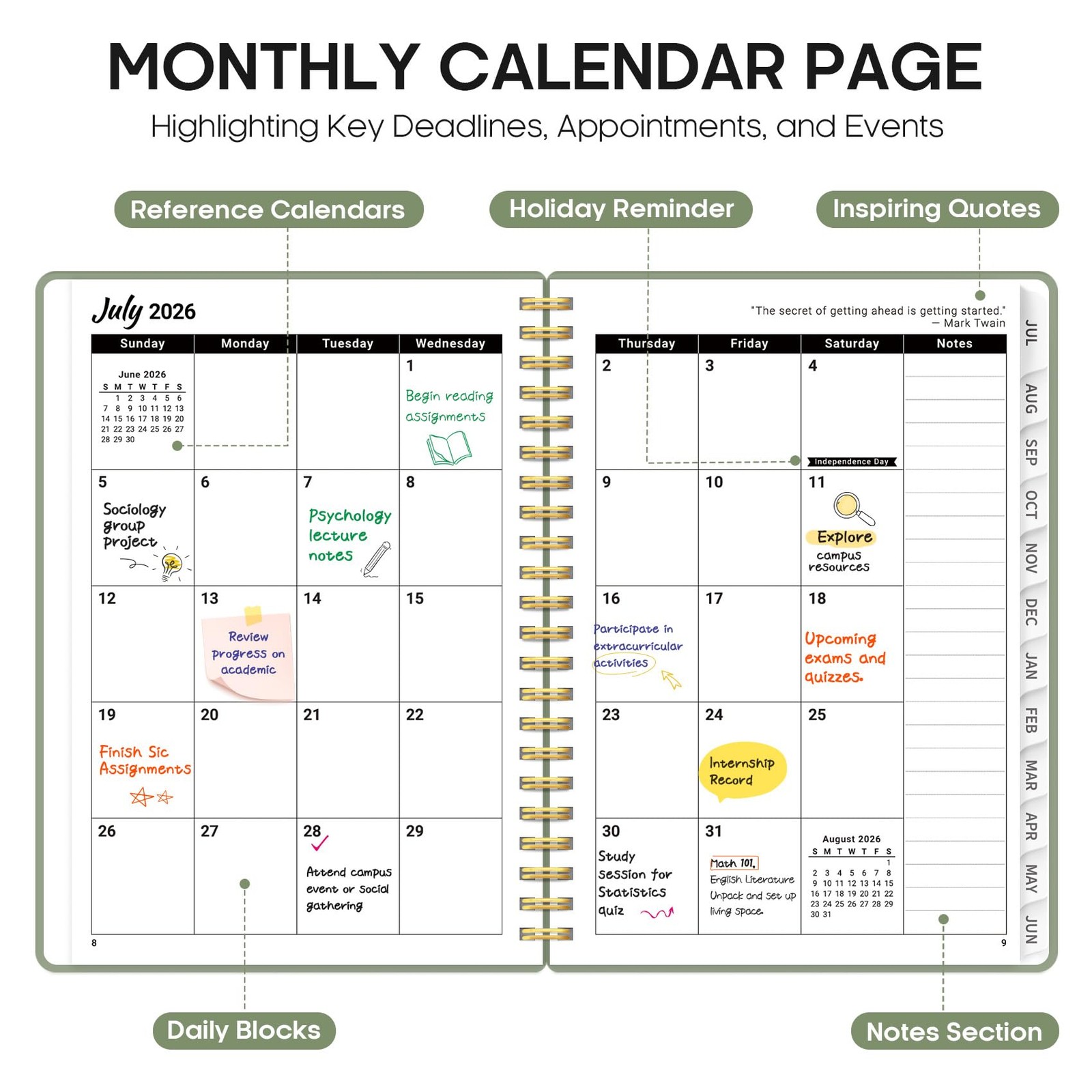 Planner 2026-2027, 6.3″ x 8.5″ Weekly and Monthly Academic Year Planner Calen…