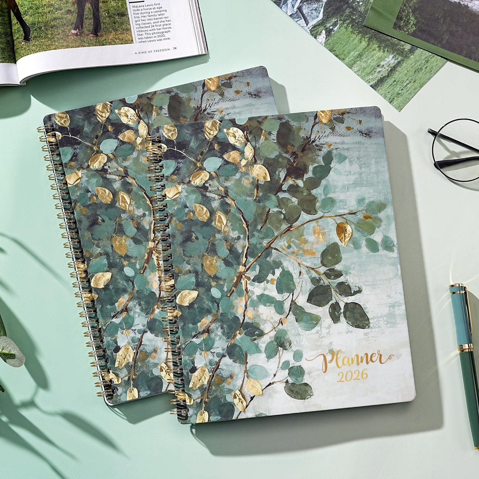 2026 Weekly & Monthly Planner, 9″x11″, Jan-Dec, Tabs, Pocket, Twin-wire Binding