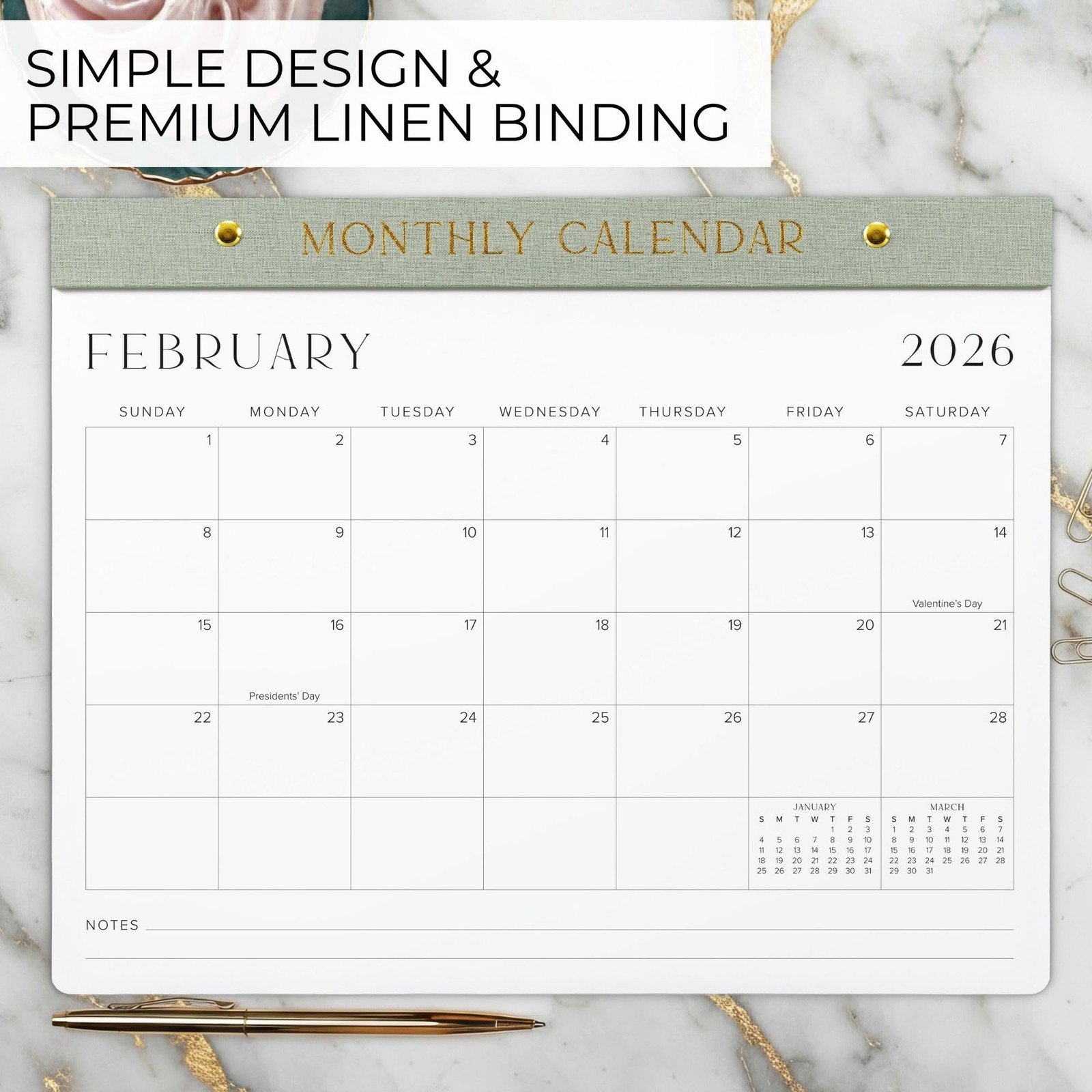 Sage 2026-2027 Desk Calendar January 2026 to July 2027