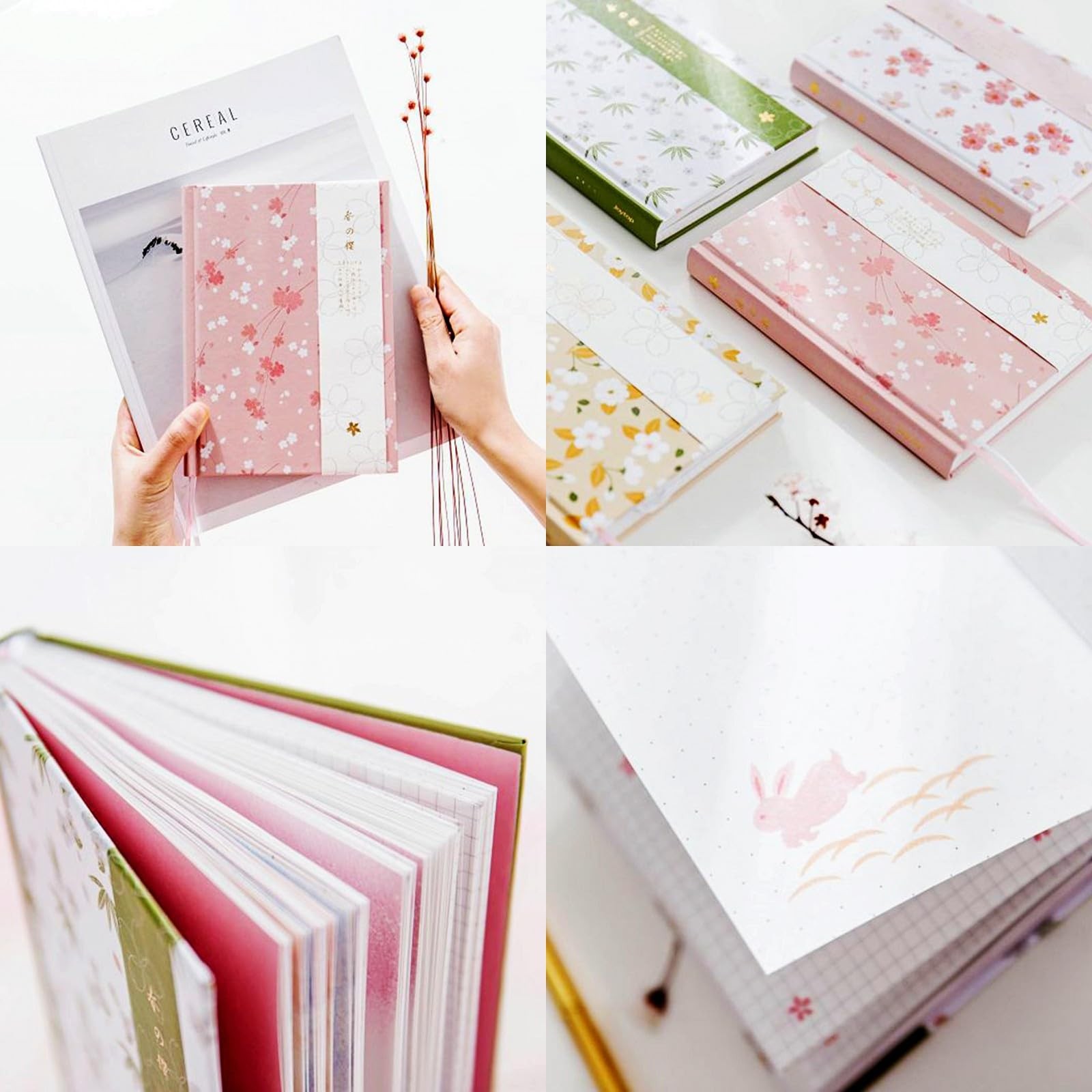 A5 Pink Hardcover Notebook Journal,Sakura Grid Diary Book Premium Paper 5.1X …