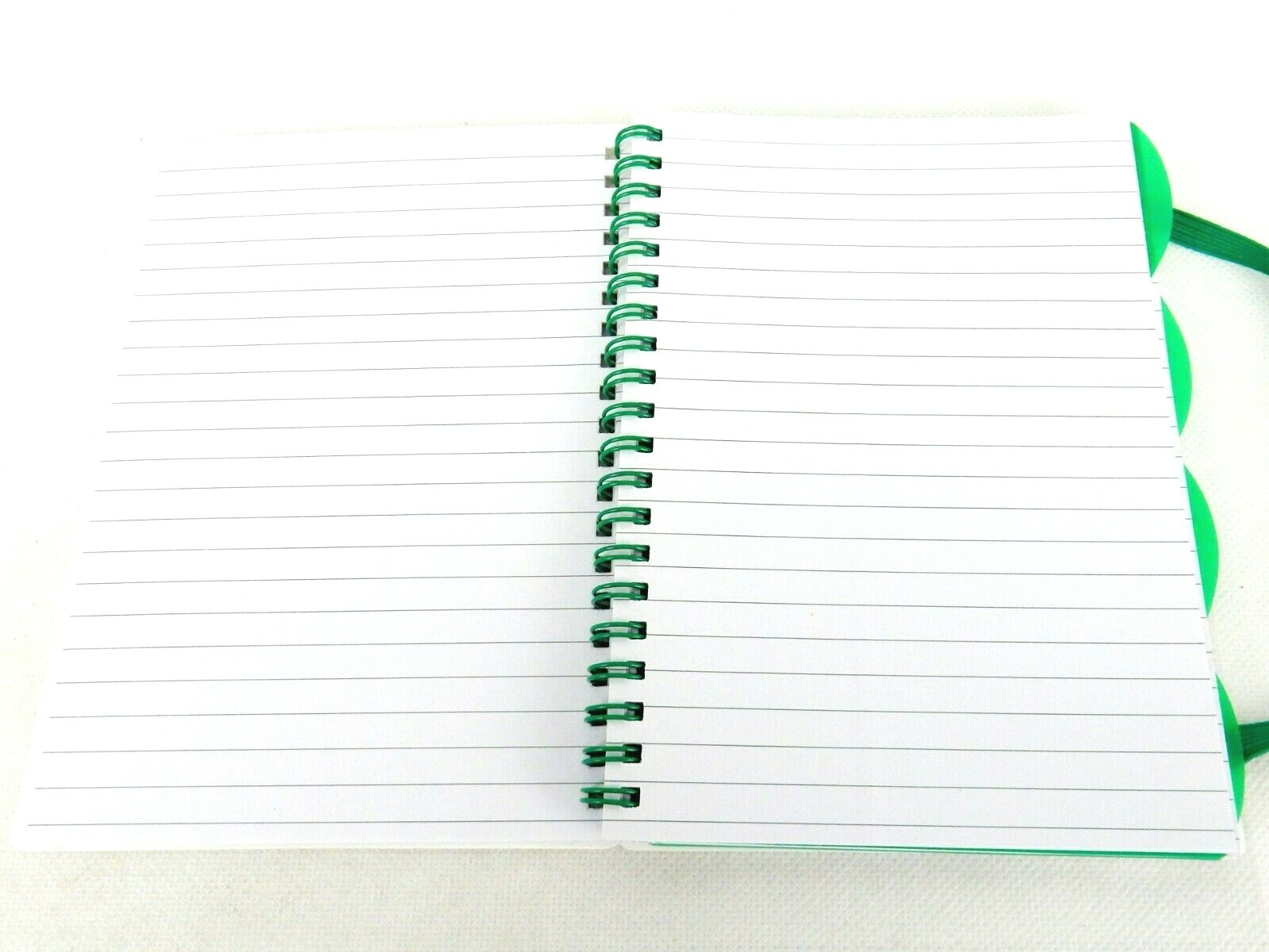 Wire Bound Notebook w/4 Dividers, White w/Green Accent, Elastic Closure, #MP499