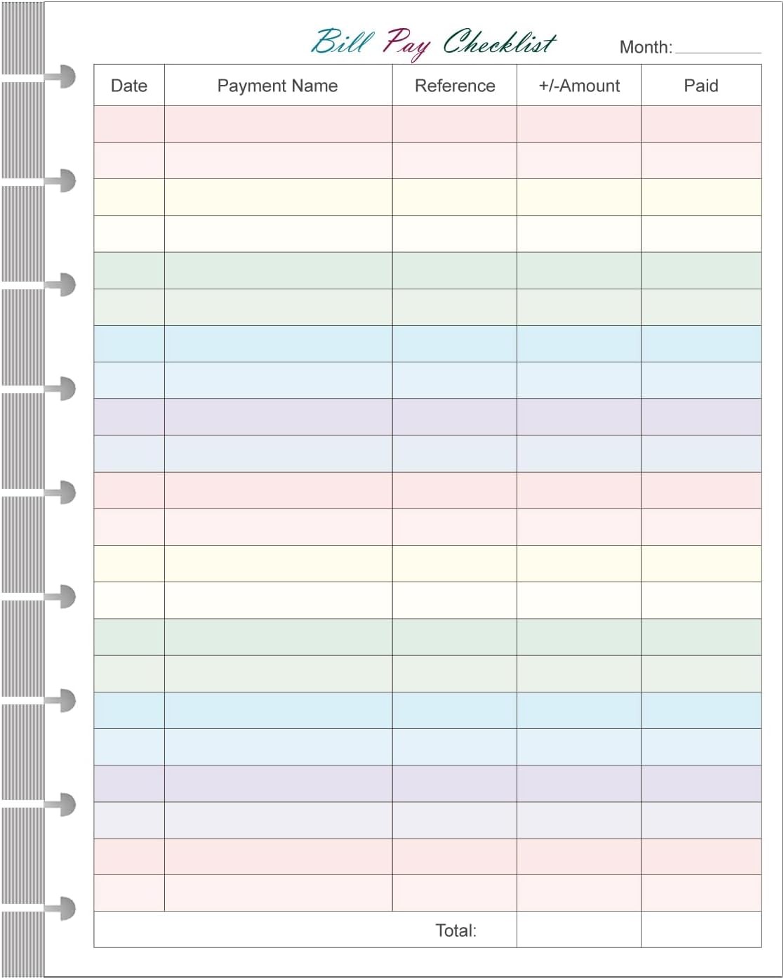 Bill Pay Checklist Refills – 50 Sheets/100 Pages Classic 50 Sheets, Colorful