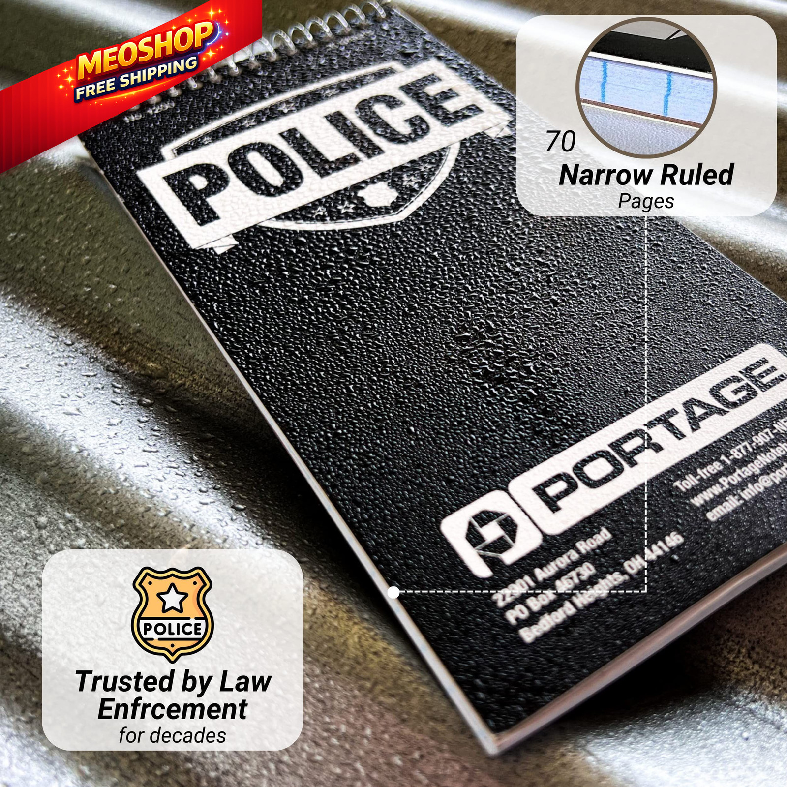 Portage Public Safety Police Notebook – Top 12 Count (Pack of 1), gray/silver