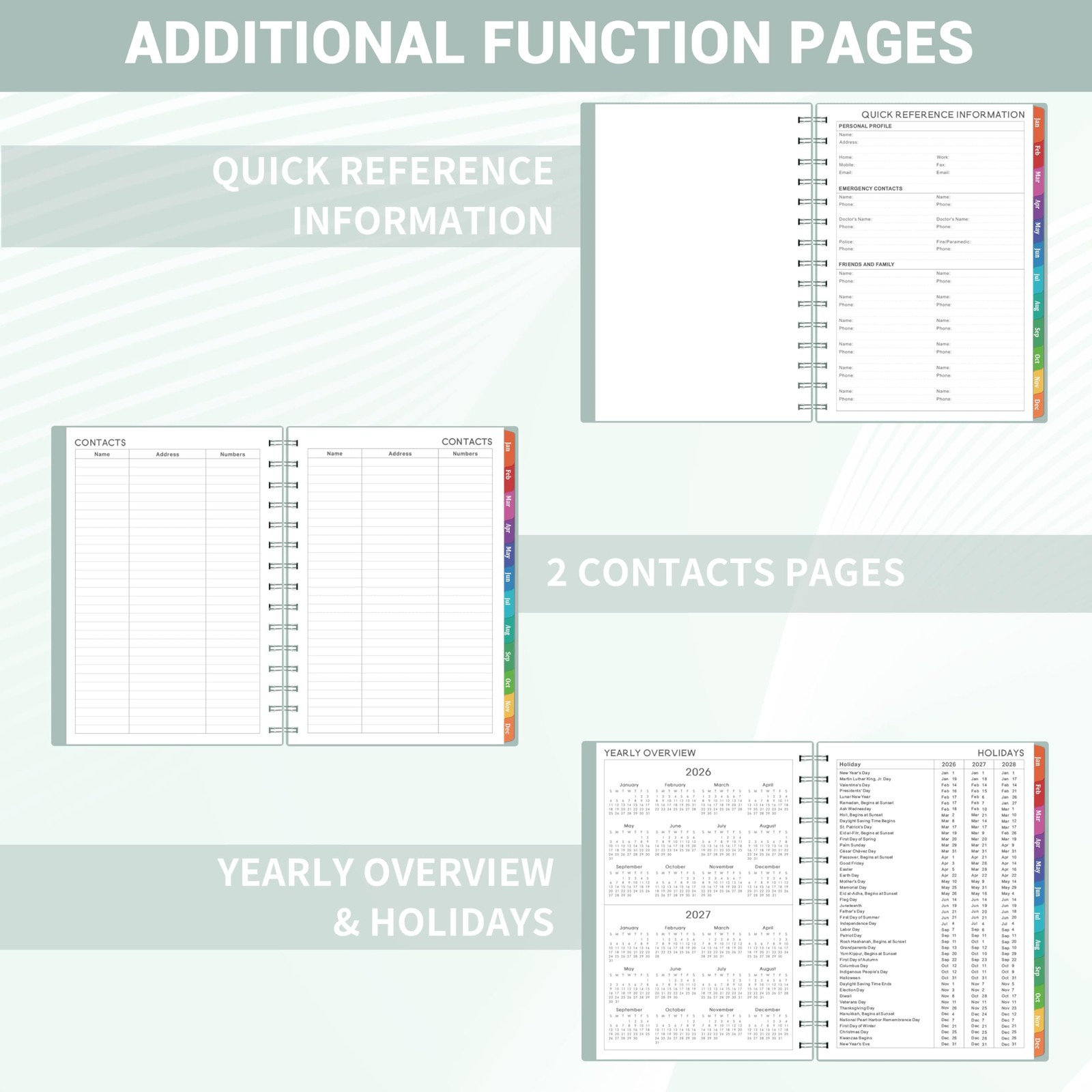 2026-2027 Planner – 2026 Weekly and Monthly from 8.5″ x 6.4″, Green