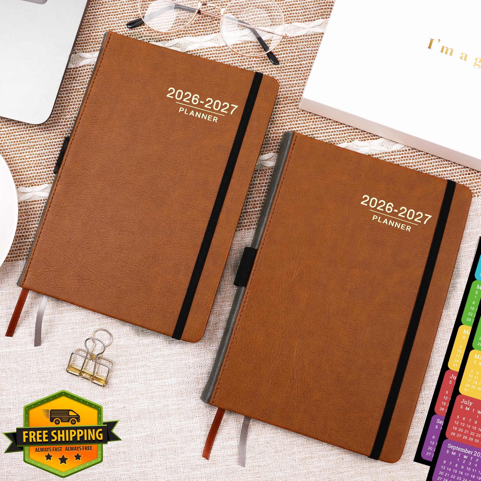 Lemome 2026-2027 Planner Brown Leather Academic Bookmarks