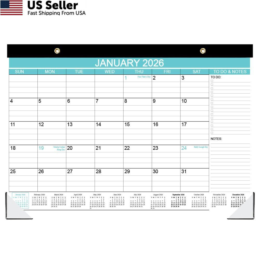Desk Calendar 2025-2026, Runs Aug 2025 to December 2026, 17″ x 12″, Teal