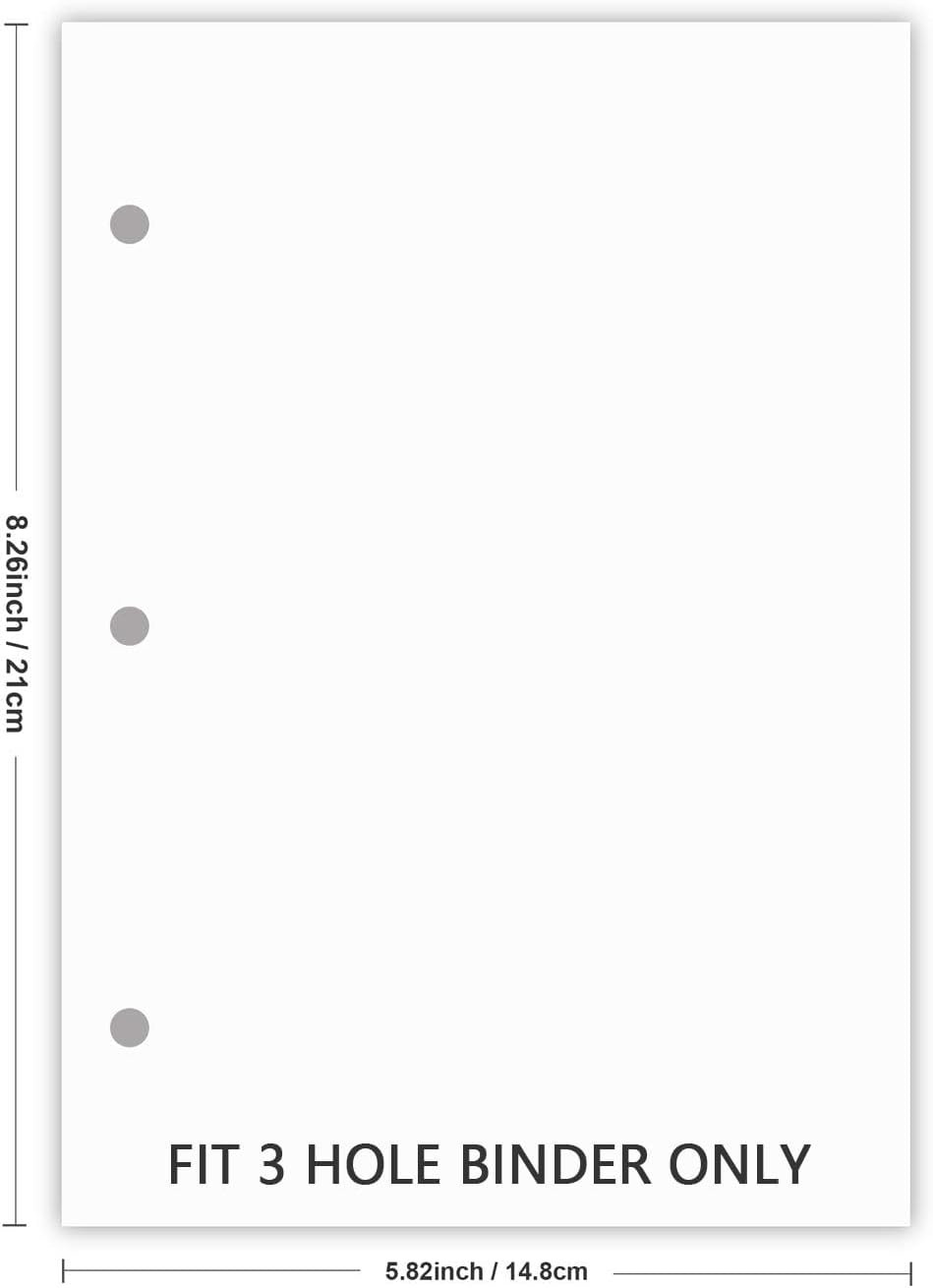 A5 Filler Paper, 3 Hole Planner Refills, Organizer, Binders, Total 100 Sheets/20