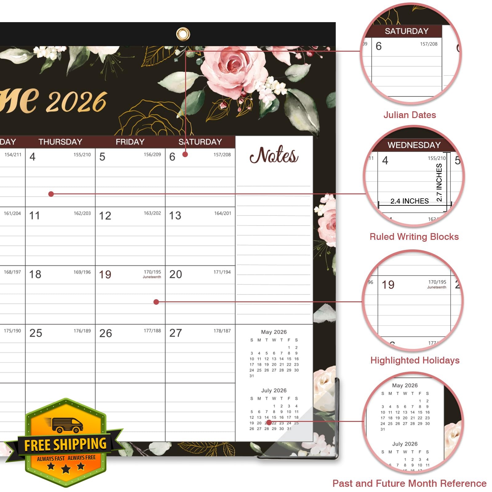 Vindora 2026 Desk Calendar 17″ x 12″ Pad