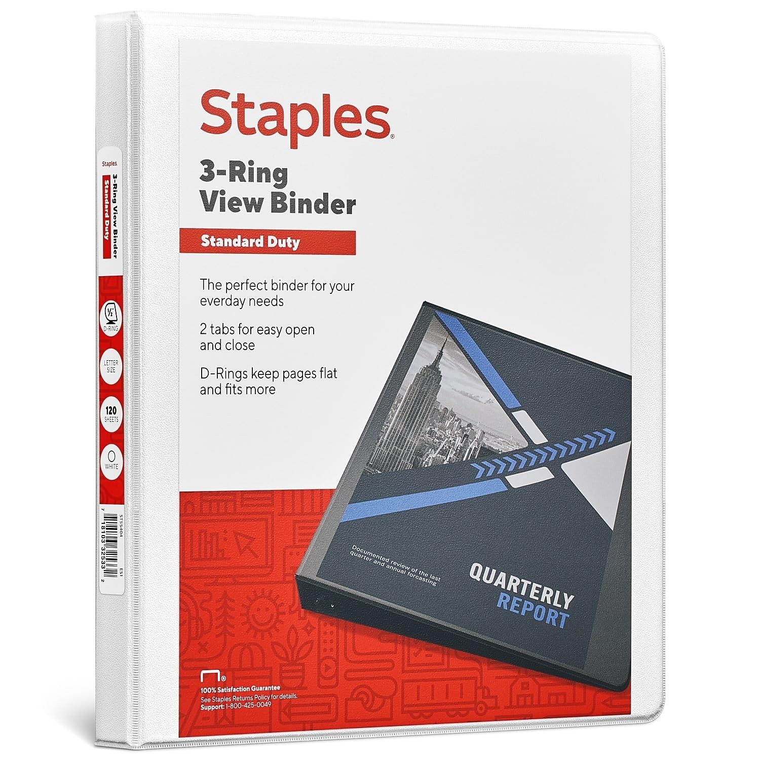 Staples Standard 0.5-Inch 3-Ring View Binder, Holds Up to 100 0.5-Inch, White