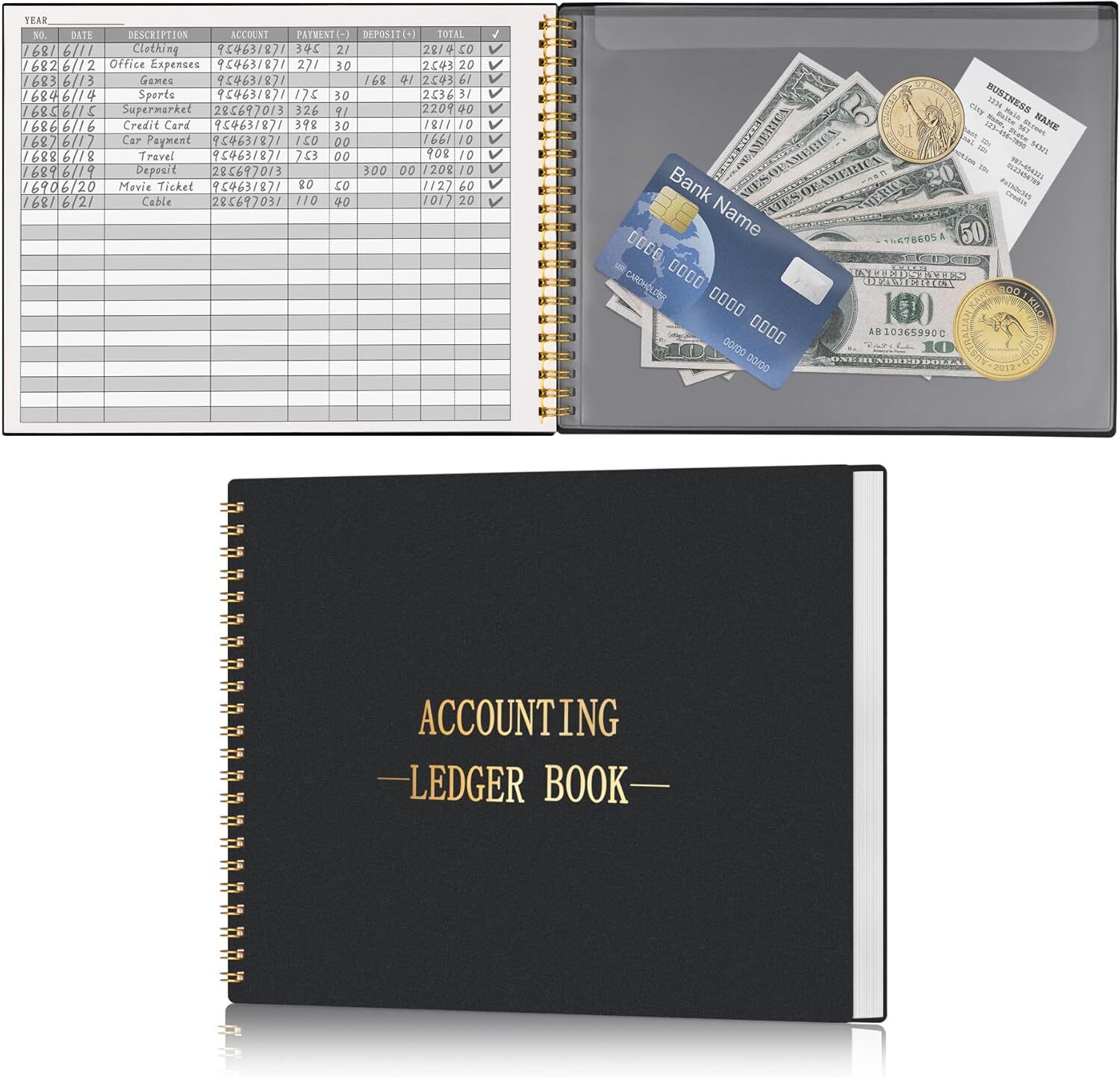HAUTOCO Accounting Ledger Book for Small Business 10.1 x 7.8”, Black